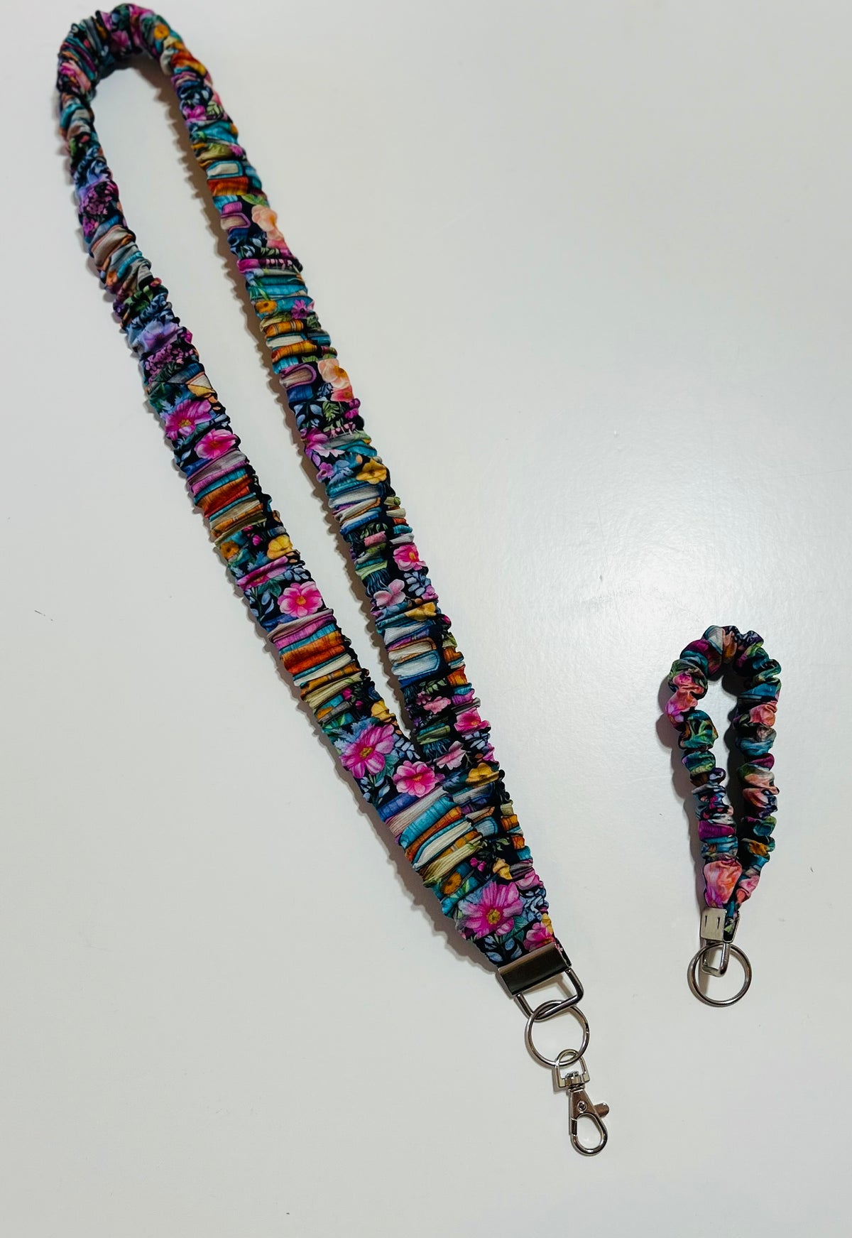 Flowers and Books Scrunchie Lanyard/Keychain