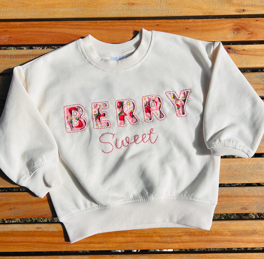 Girls Pink BERRY SWEET Embroidered Jumper