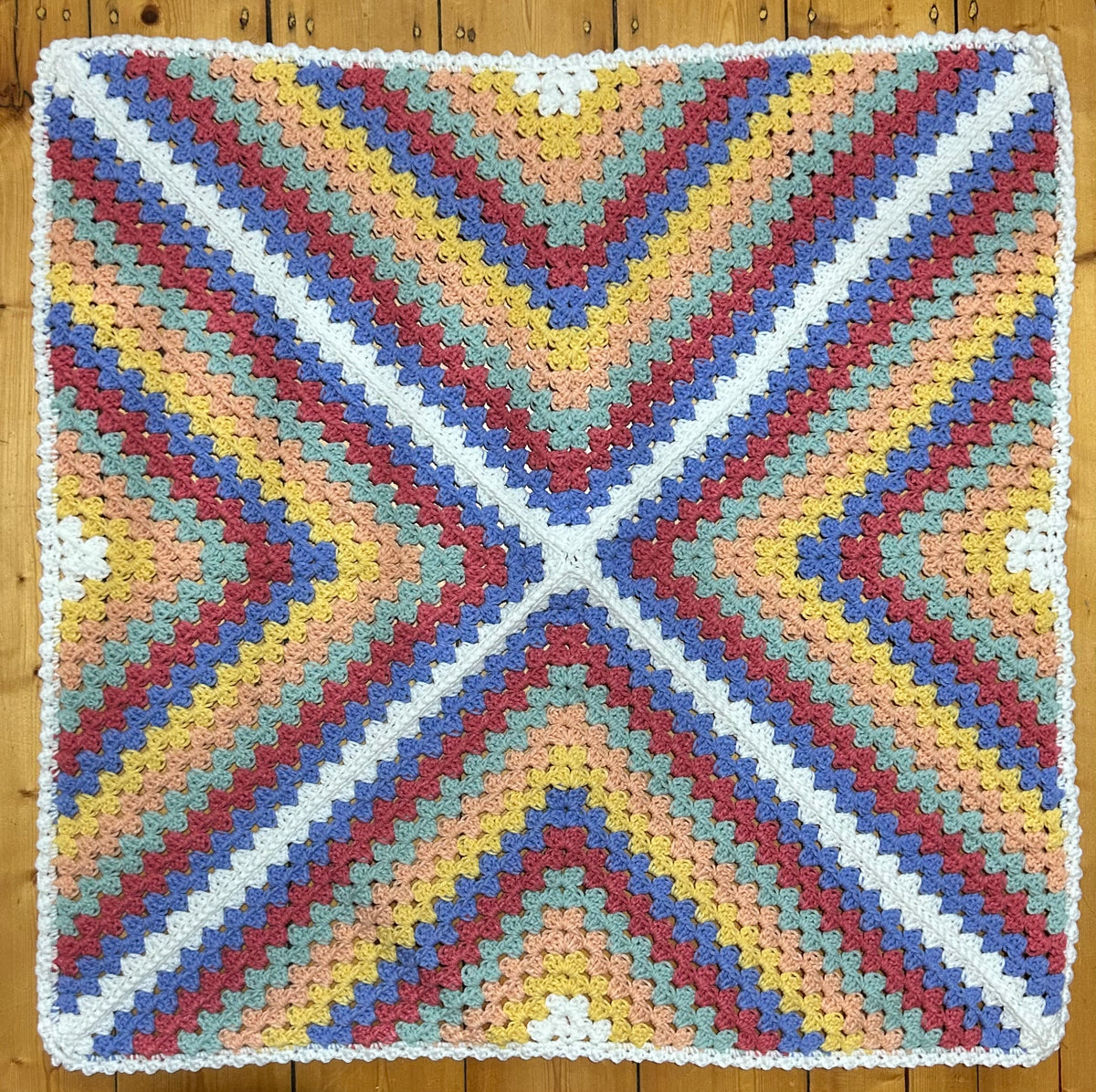 Daphne Afghan Crochet Baby Blanket - Rainbow (purple centre)