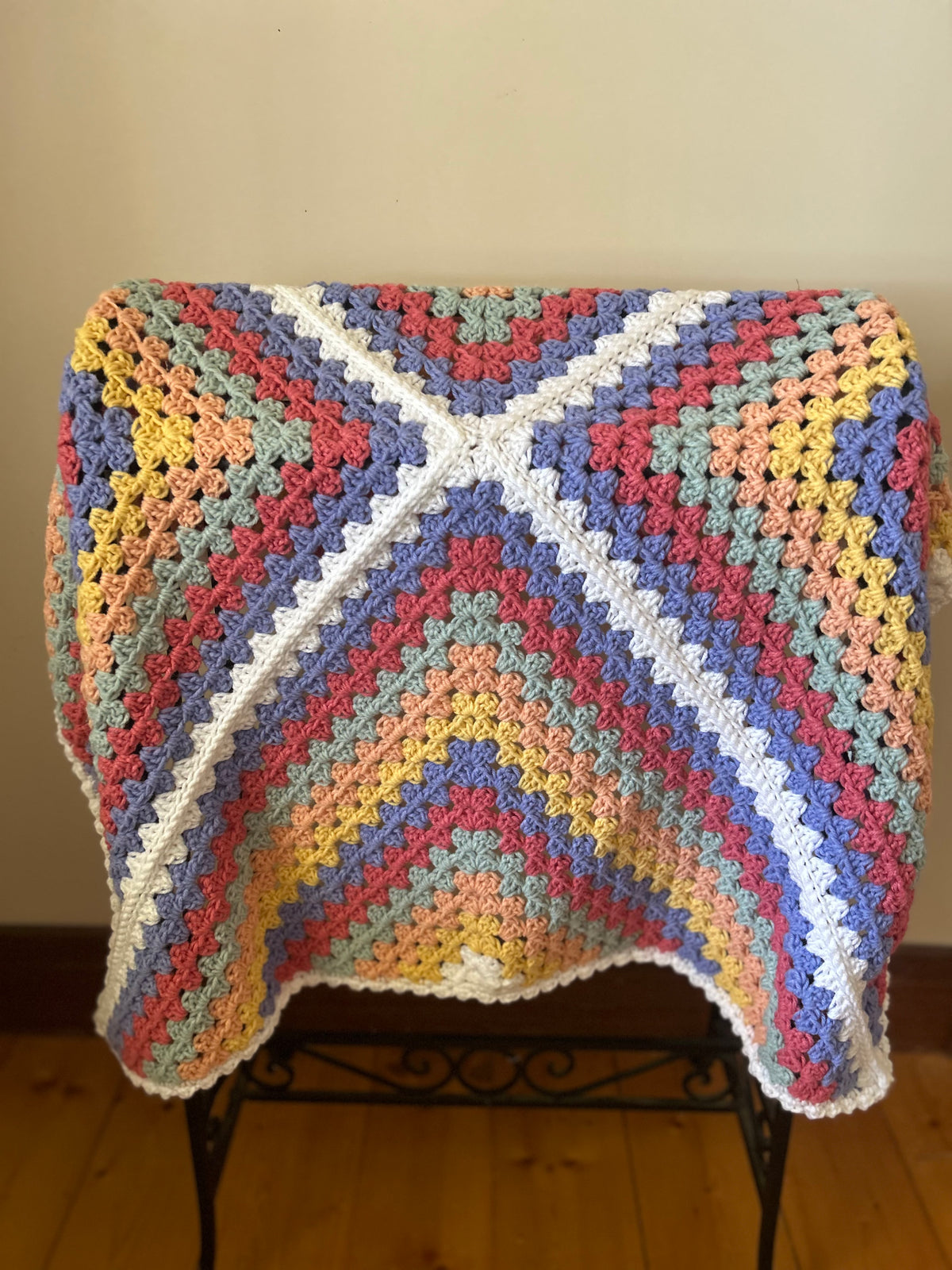 Daphne Afghan Crochet Baby Blanket - Rainbow (purple centre)