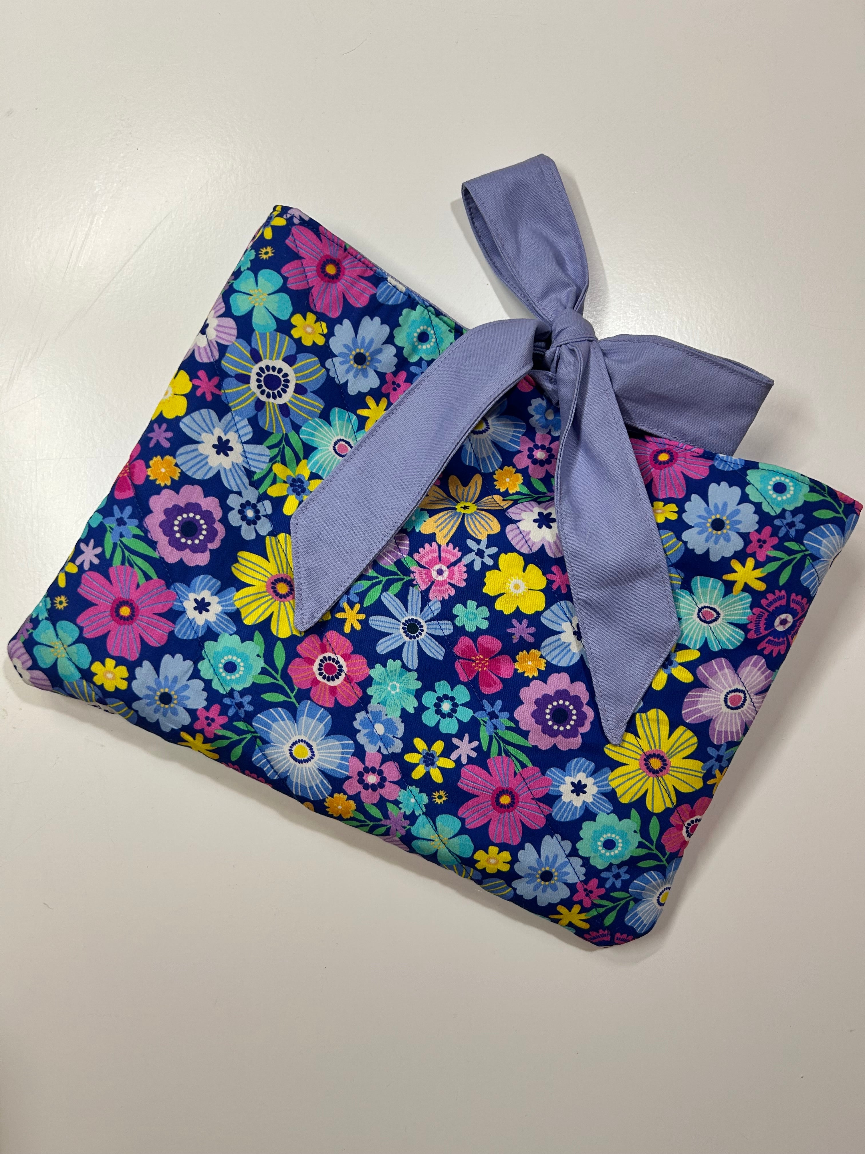 Bright Flowers Book/Ipad Sleeve with Purple Lining and Ties