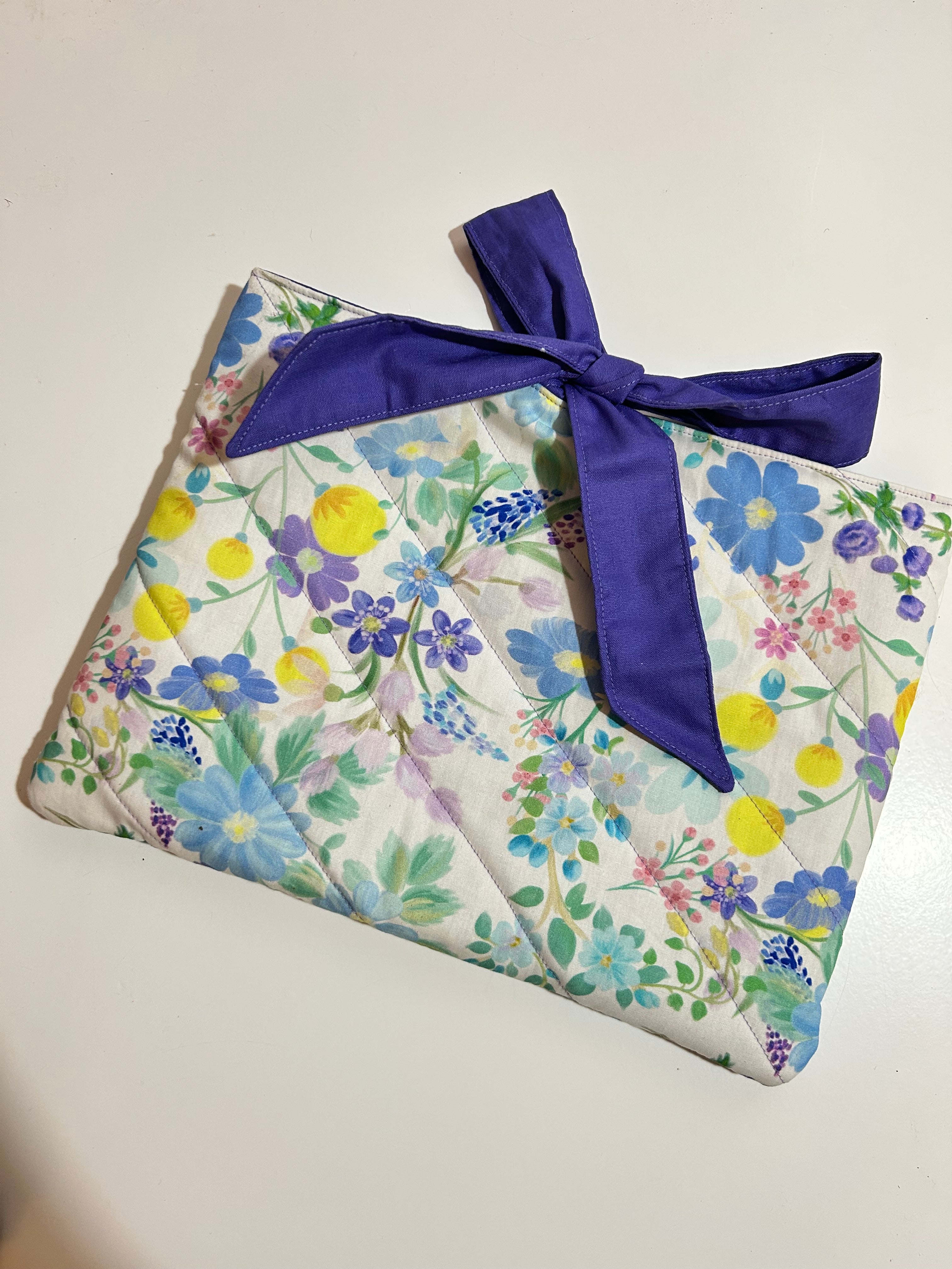Purple Floral Book/Ipad Sleeve with Purple Lining and Ties