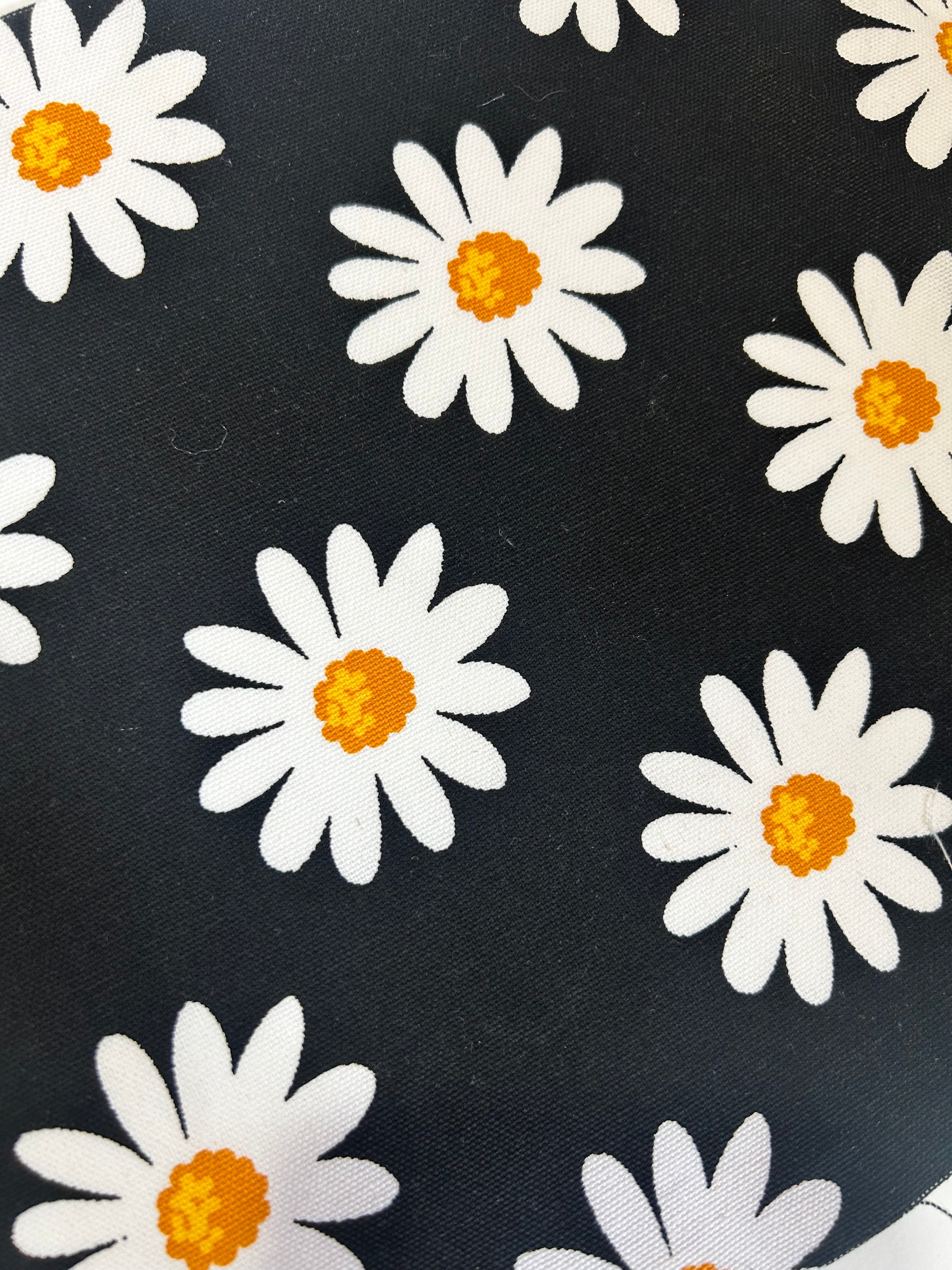 Large Black Daisy | Handmade Padded E-Reader Sleeve with Zip | Kindle & Kobo Case