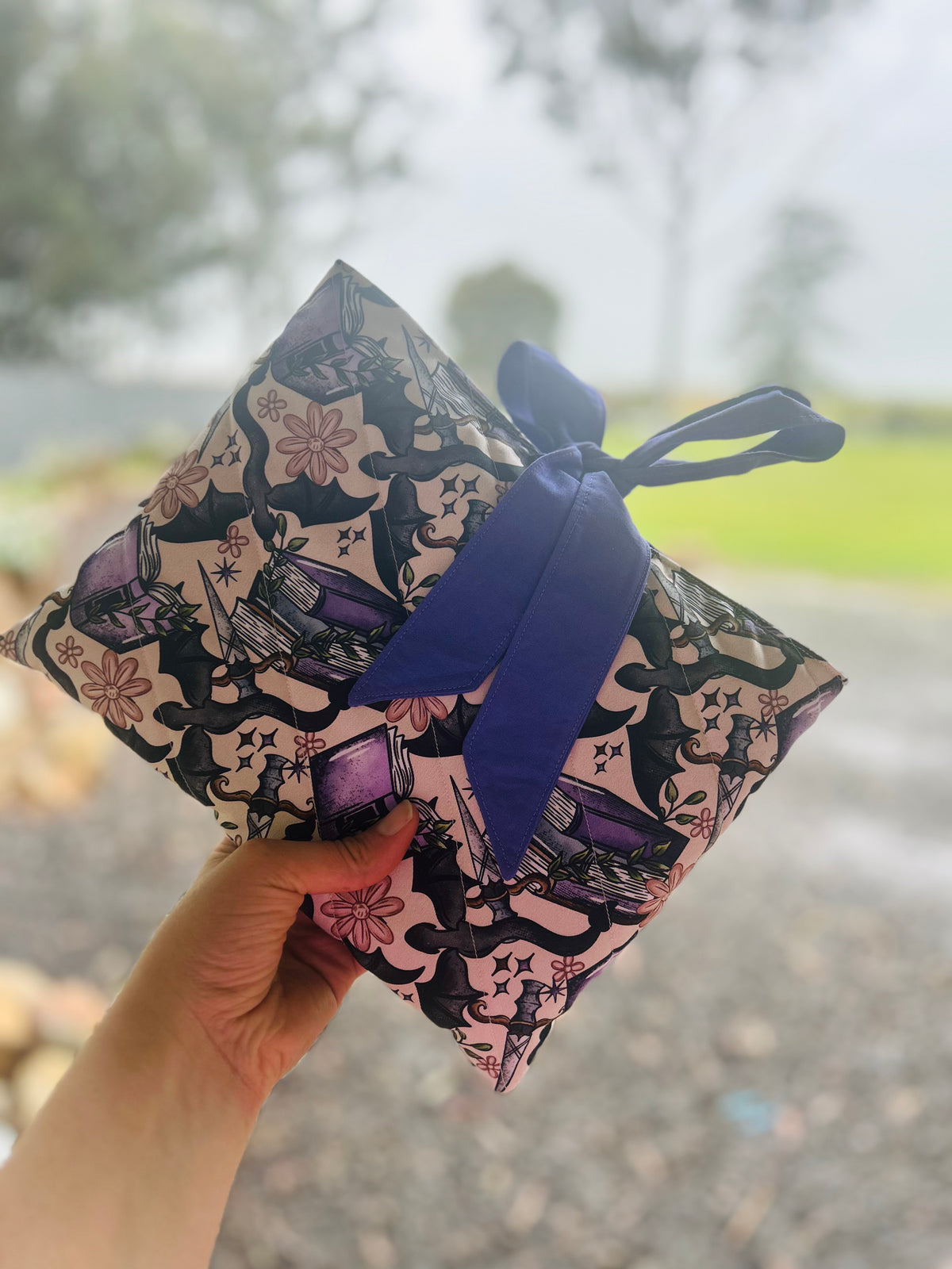 Fantasy Books and Dragons Book/Ipad Sleeve with Purple Lining and Ties