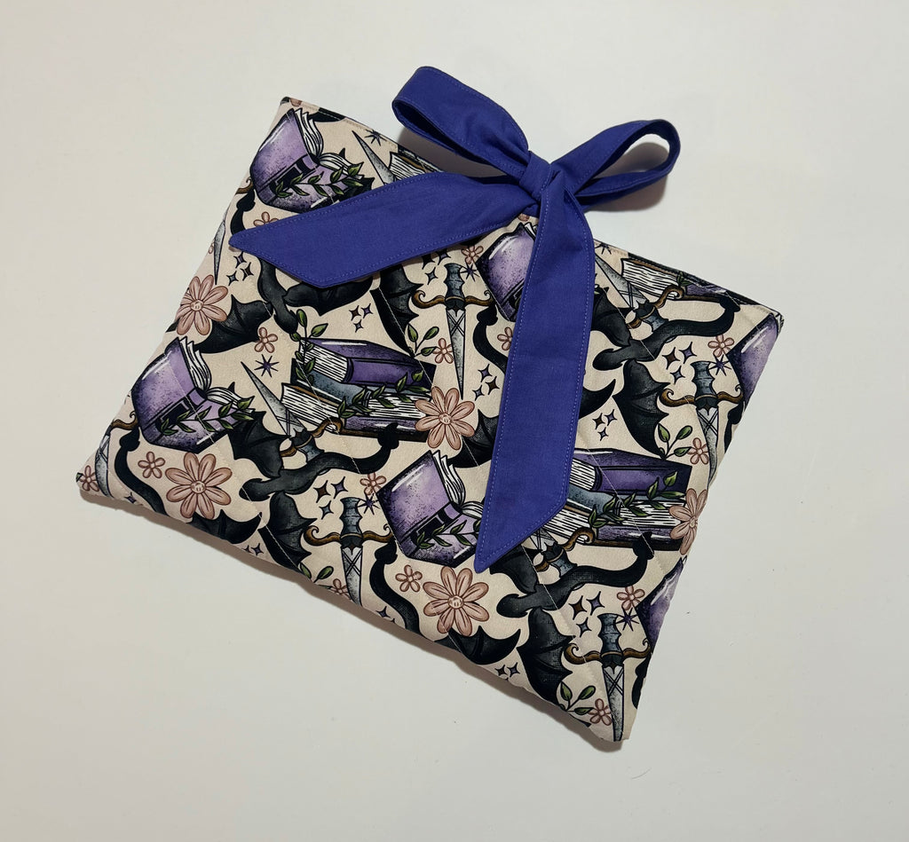 Fantasy Books and Dragons Book/Ipad Sleeve with Purple Lining and Ties