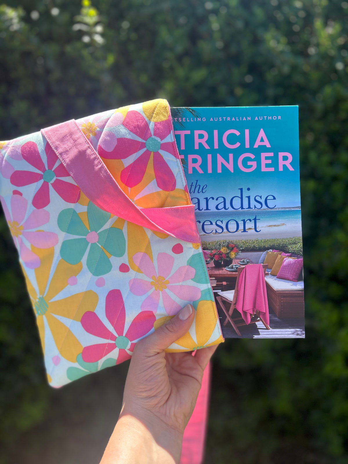 Happy Flower Book/Ipad Sleeve with Pink Lining and Ties