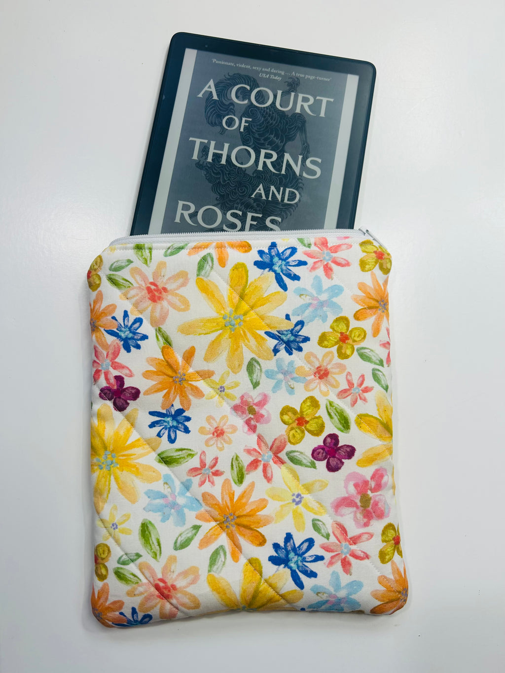 Flower Garden | Handmade Padded E-Reader Sleeve with Zip | Kindle & Kobo Case