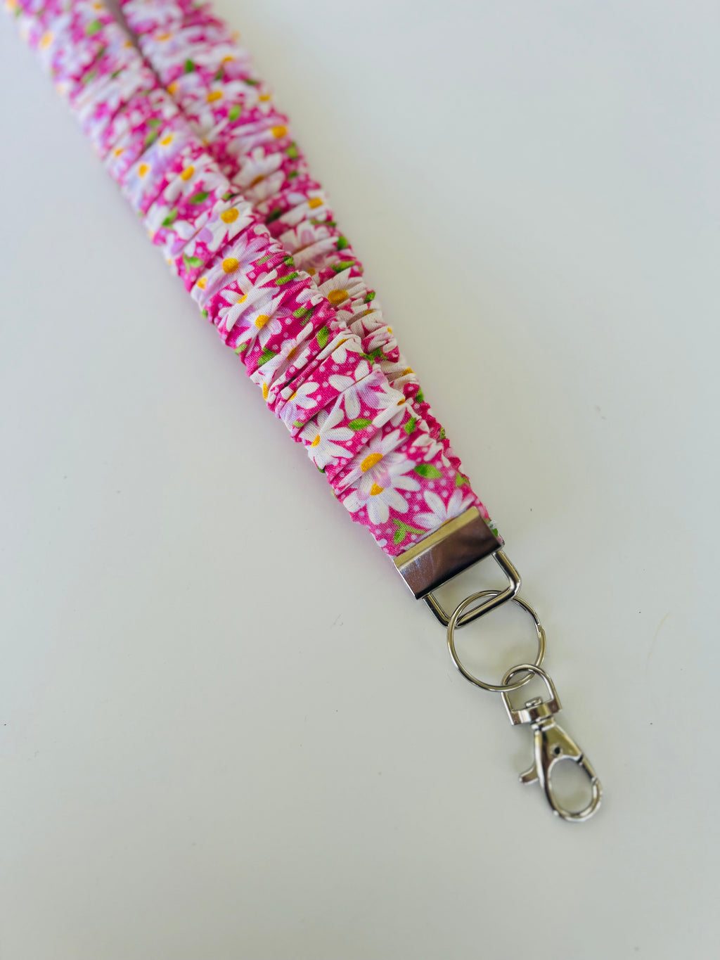 Pink Daisy Scrunchie Lanyard/Keychain