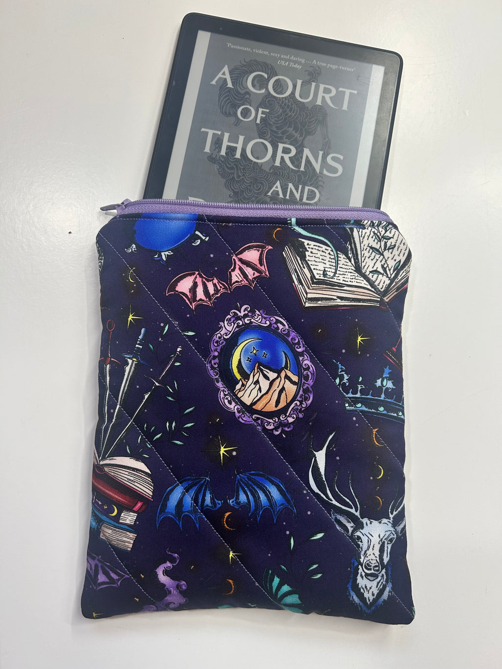 Fantasy ACOTAR | Handmade Padded E-Reader Sleeve with Zip | Kindle & Kobo Case