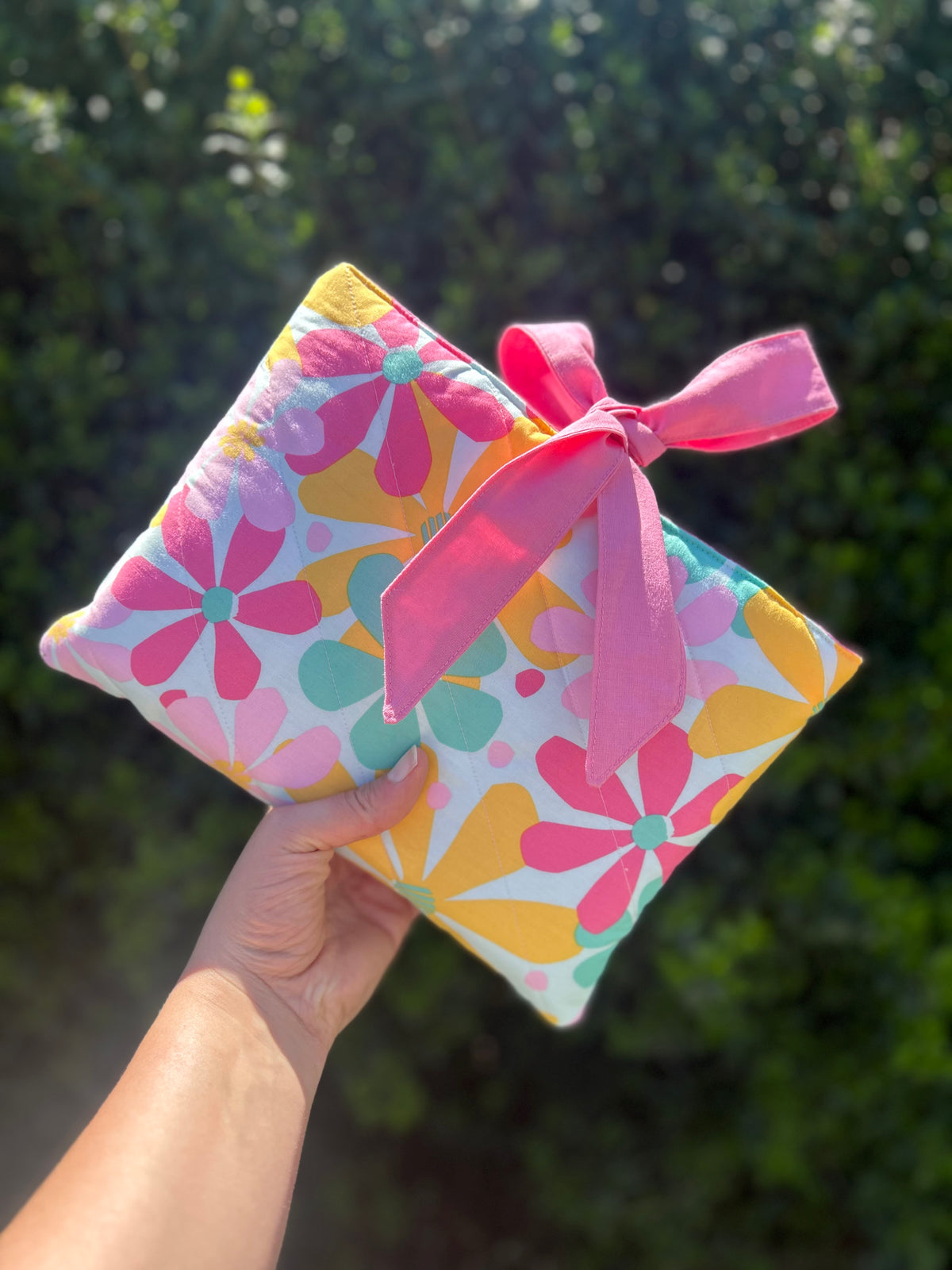 Happy Flower Book/Ipad Sleeve with Pink Lining and Ties