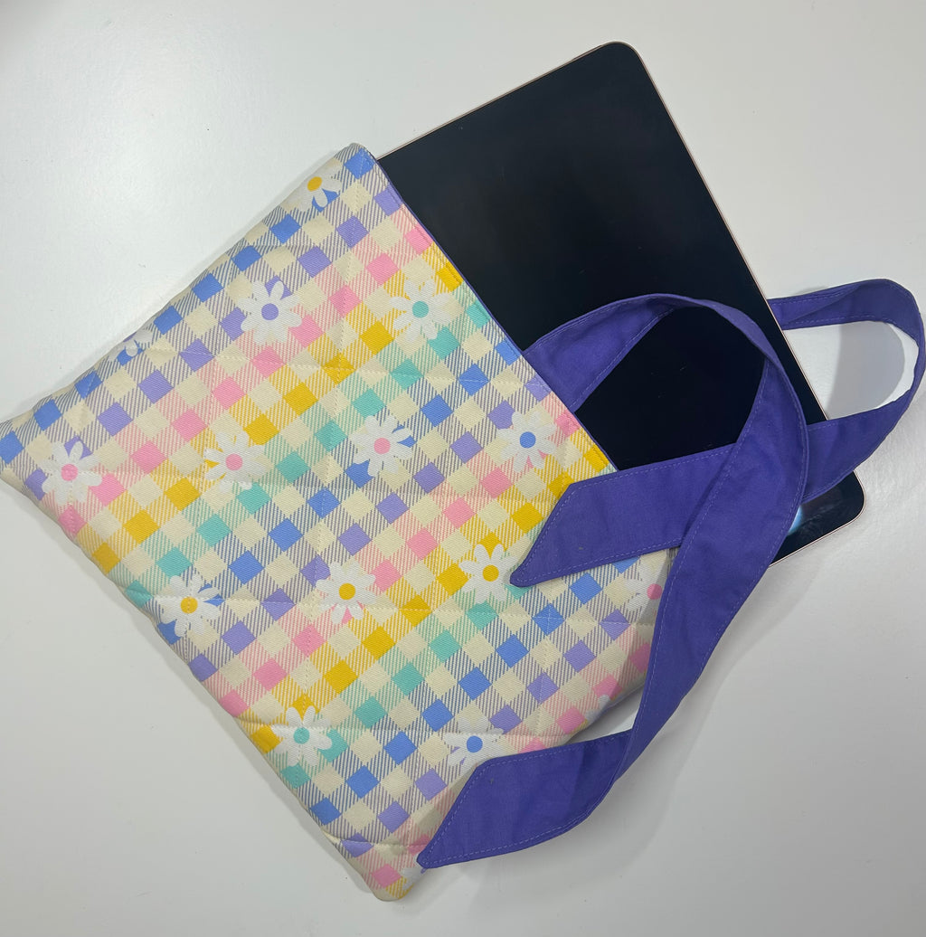 Flower Rainbow Book/Ipad Sleeve with Purple Lining and Ties