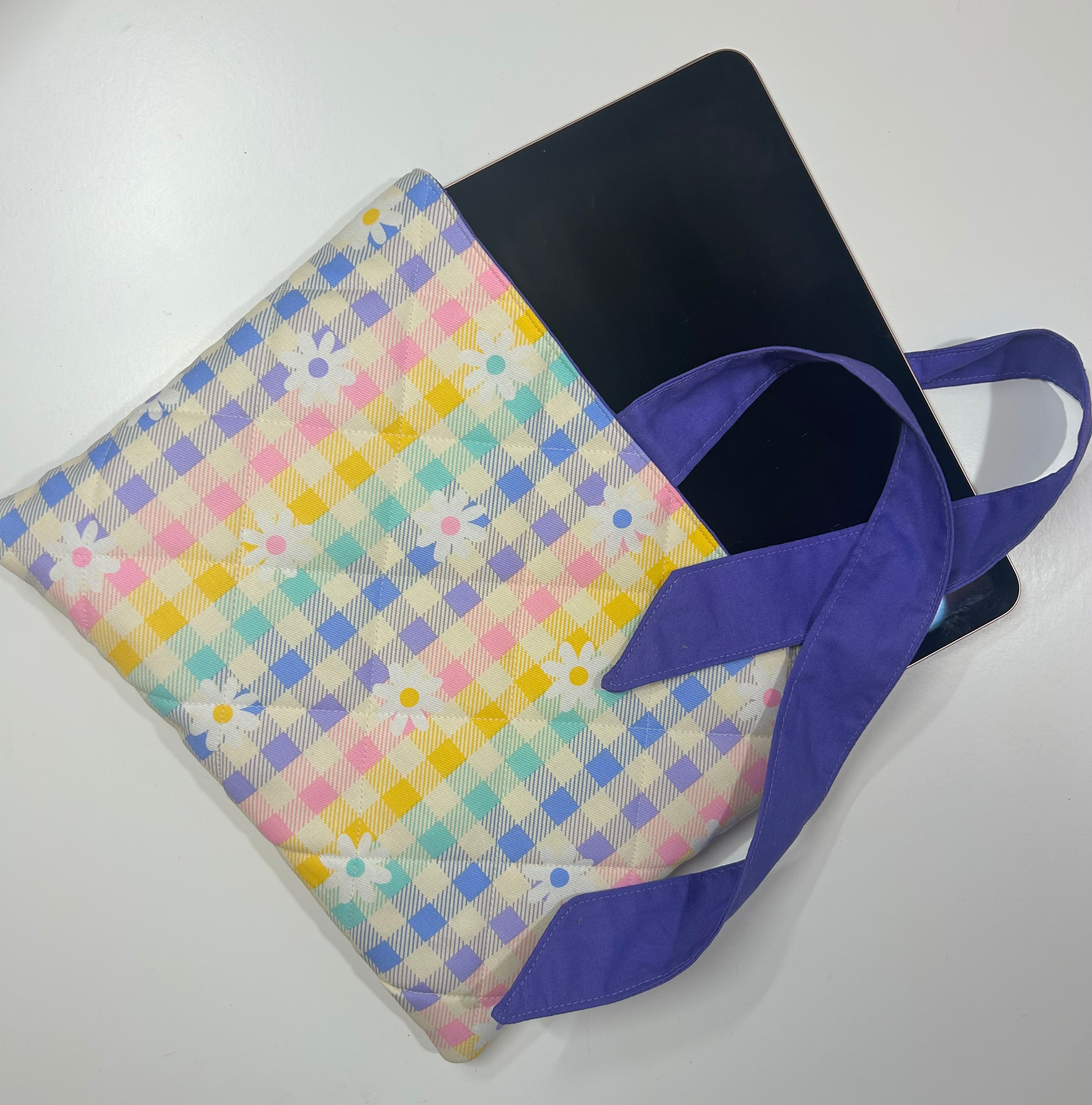 Flower Rainbow Book/Ipad Sleeve with Purple Lining and Ties