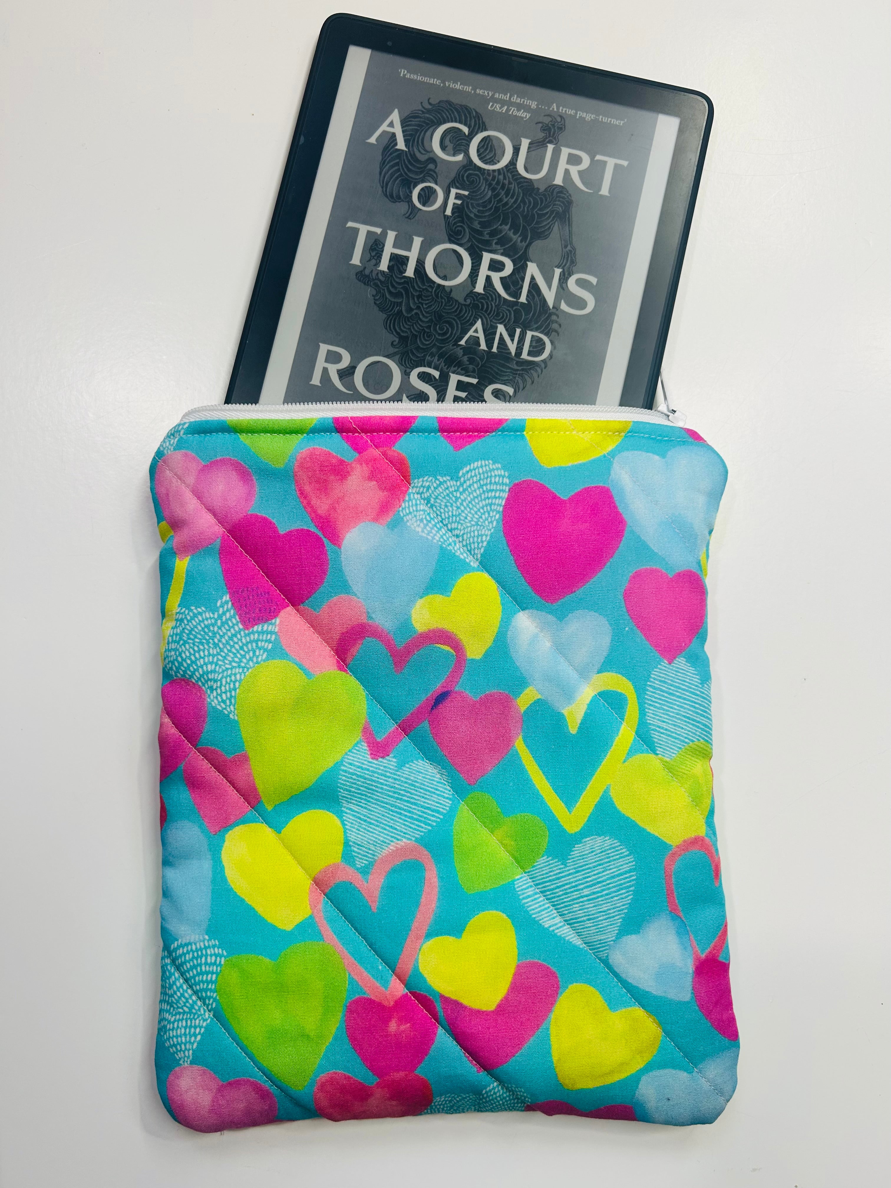 Hearts | Handmade Padded E-Reader Sleeve with Zip | Kindle & Kobo Case