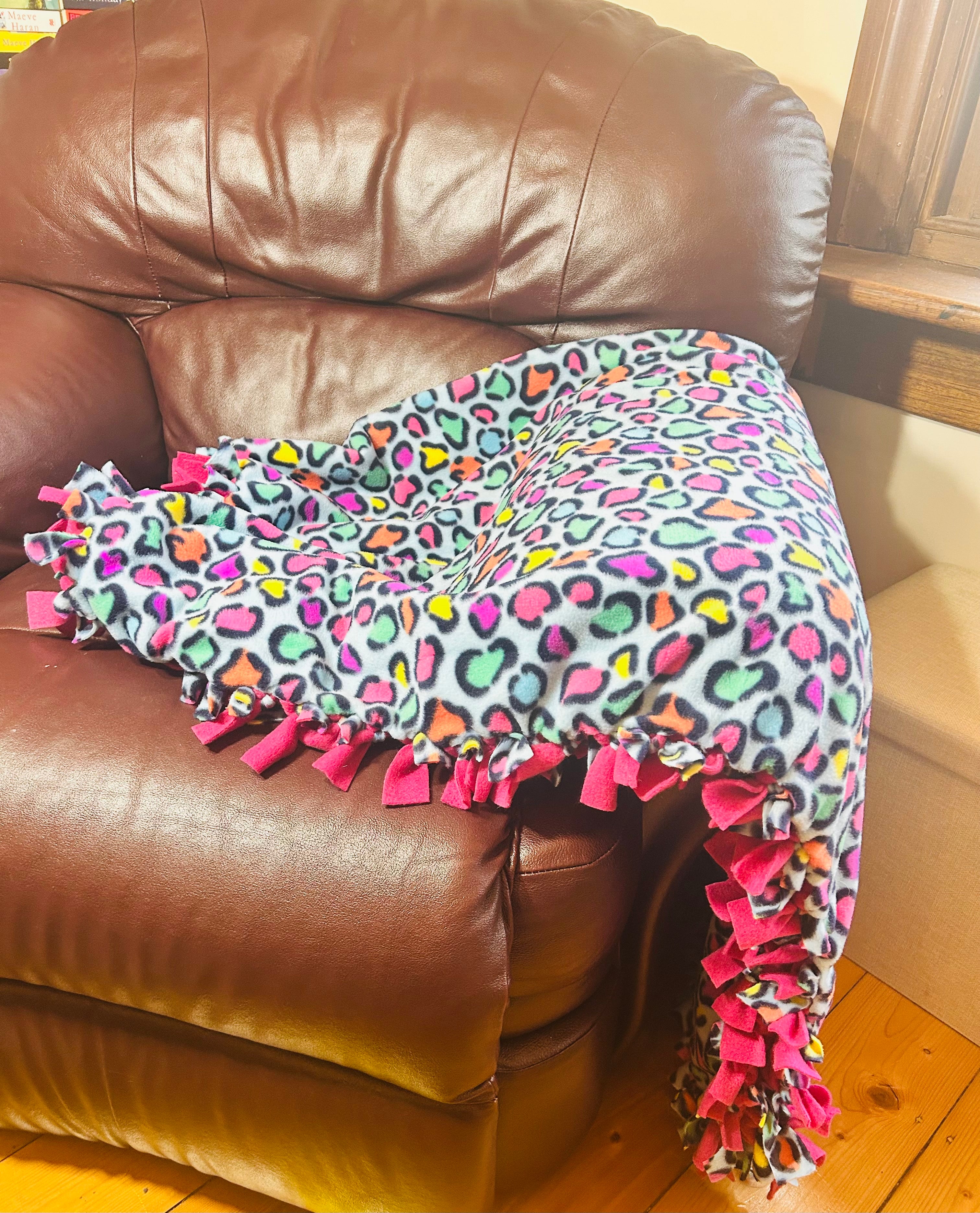 Pink Leopard print handmade fleece tie blanket