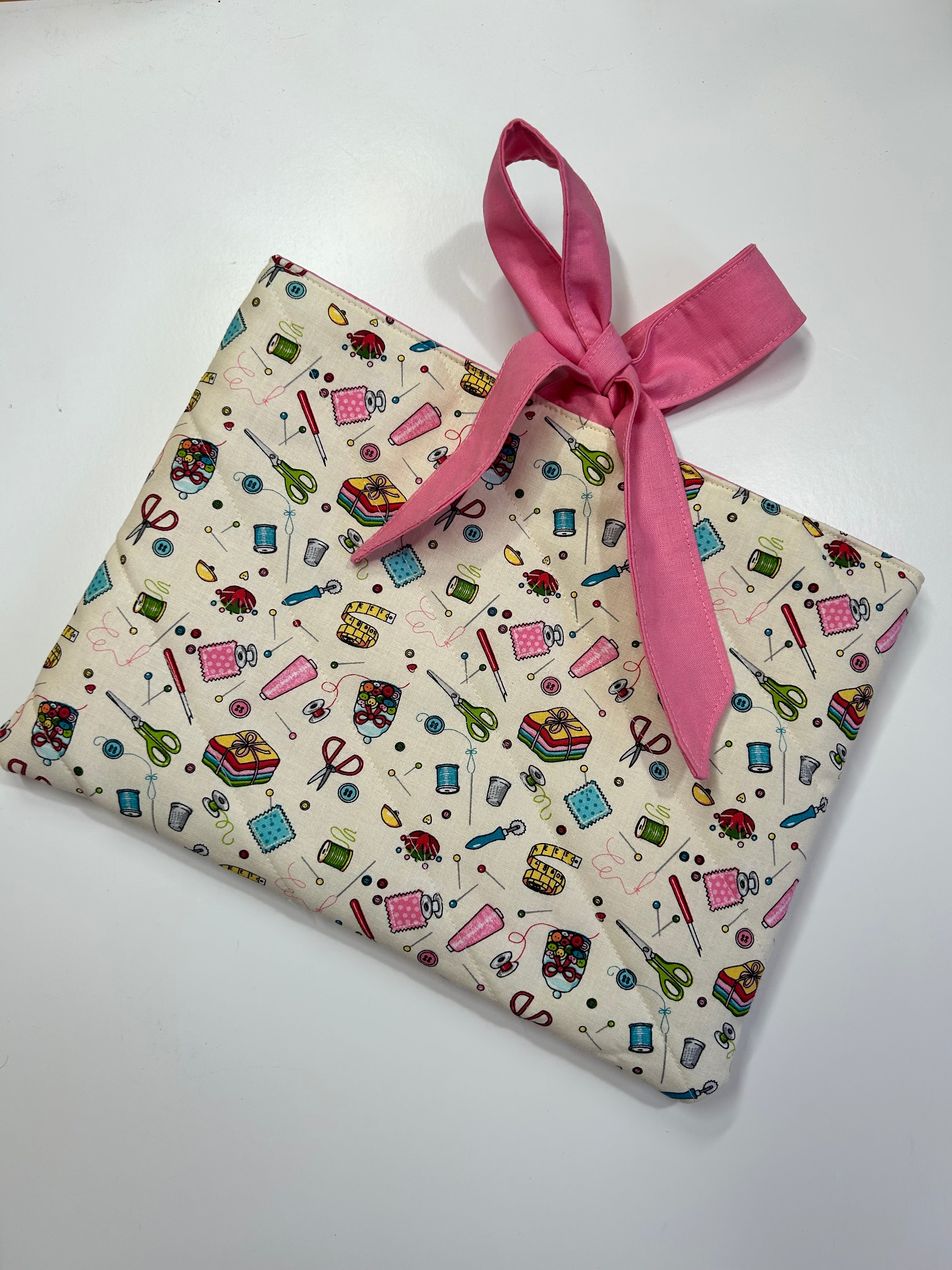 Pink Sewing Book/Ipad Sleeve with Pink Lining and Ties
