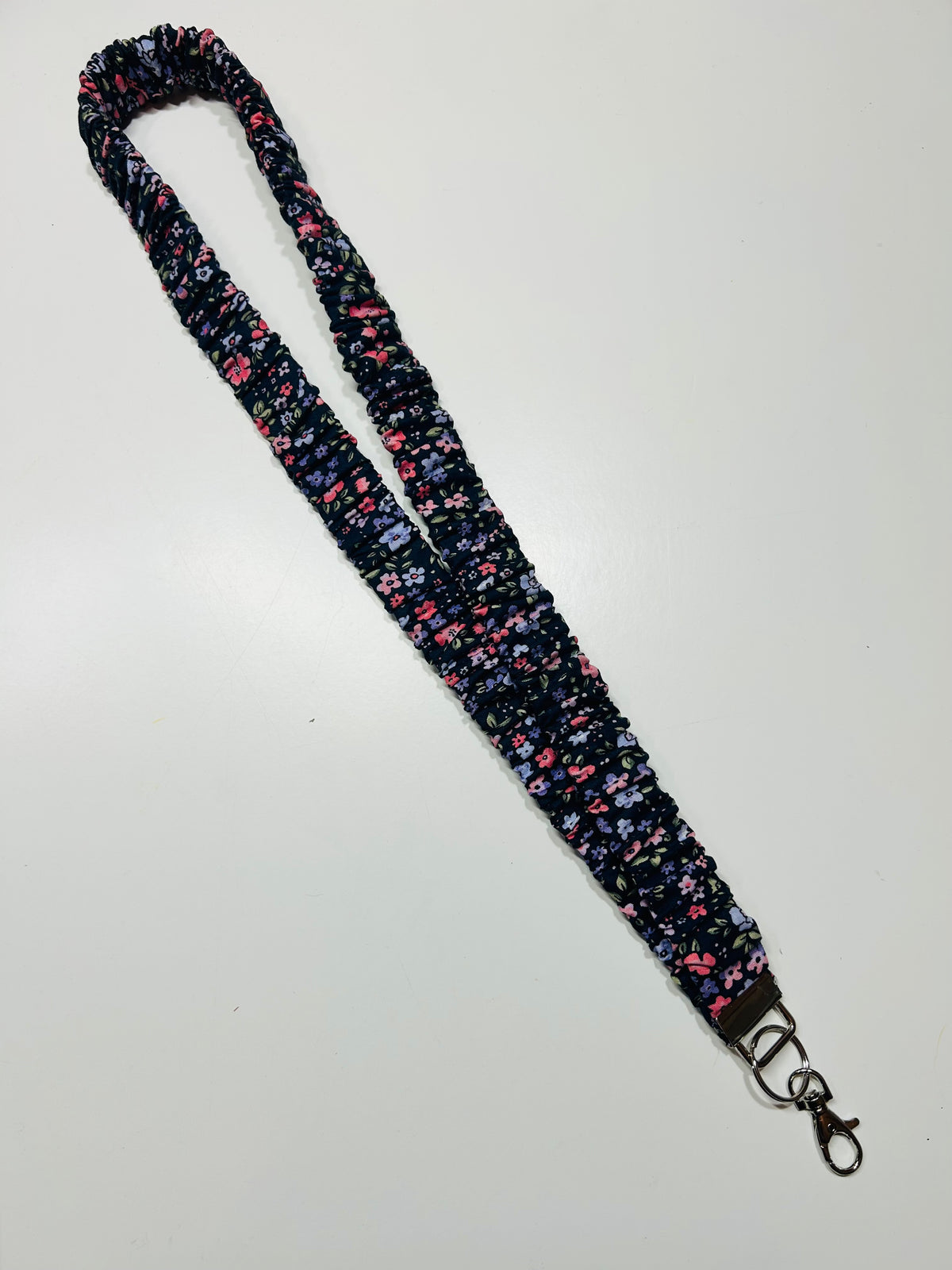 Black with Flowers Scrunchie Lanyard/Keychain