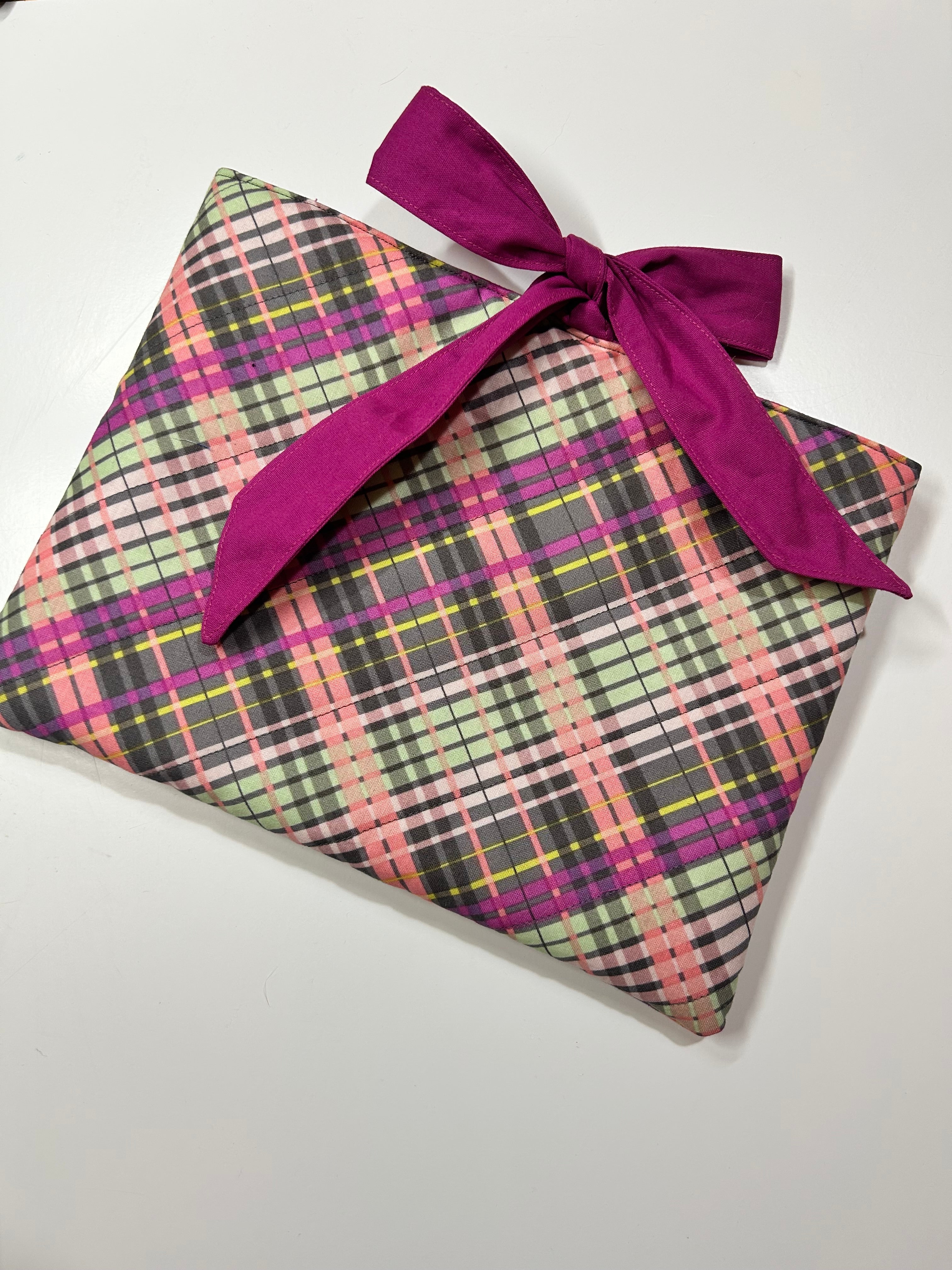 Pink Plaid Book/Ipad Sleeve with Pink Lining and Ties