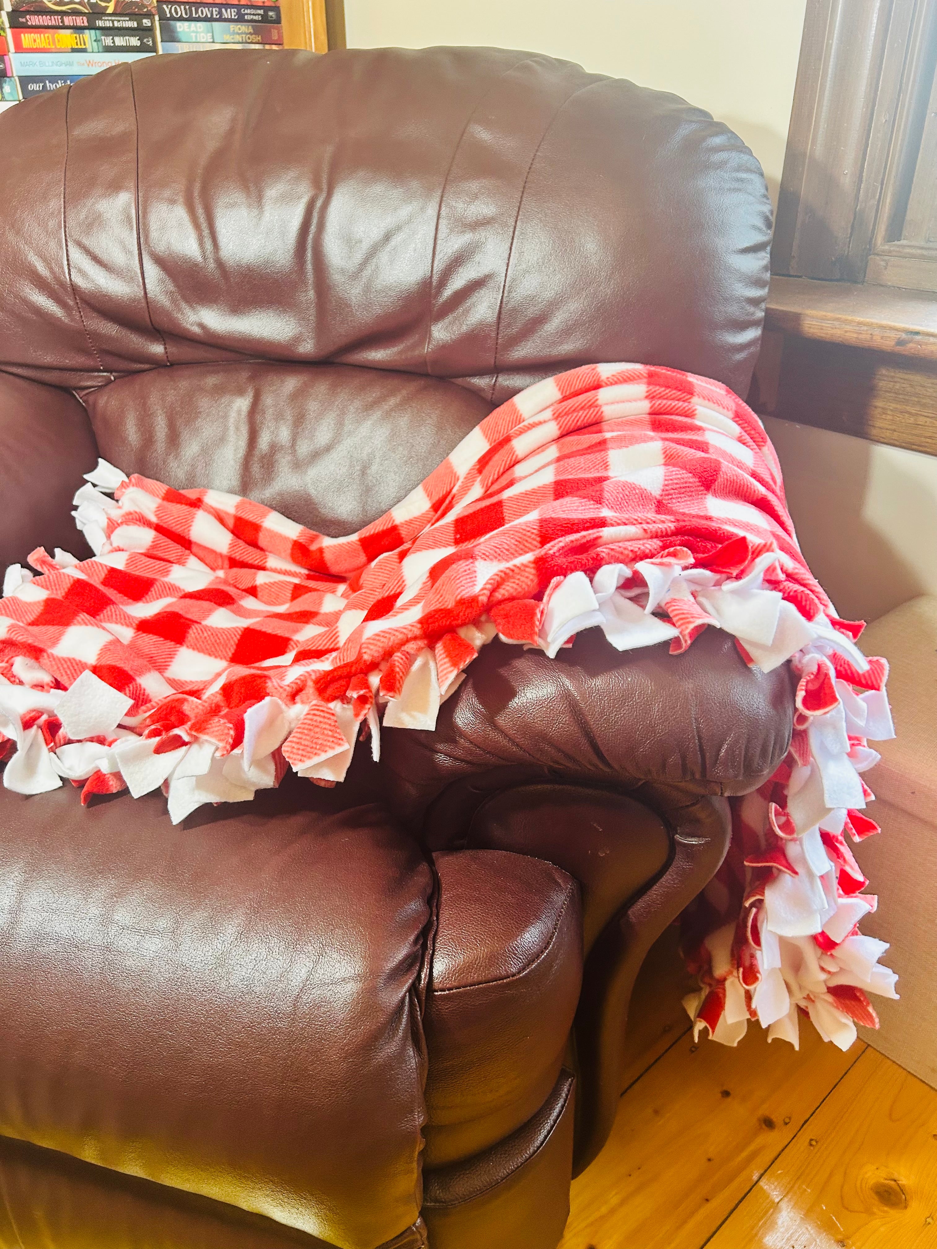 Red Gingham handmade fleece tie blanket