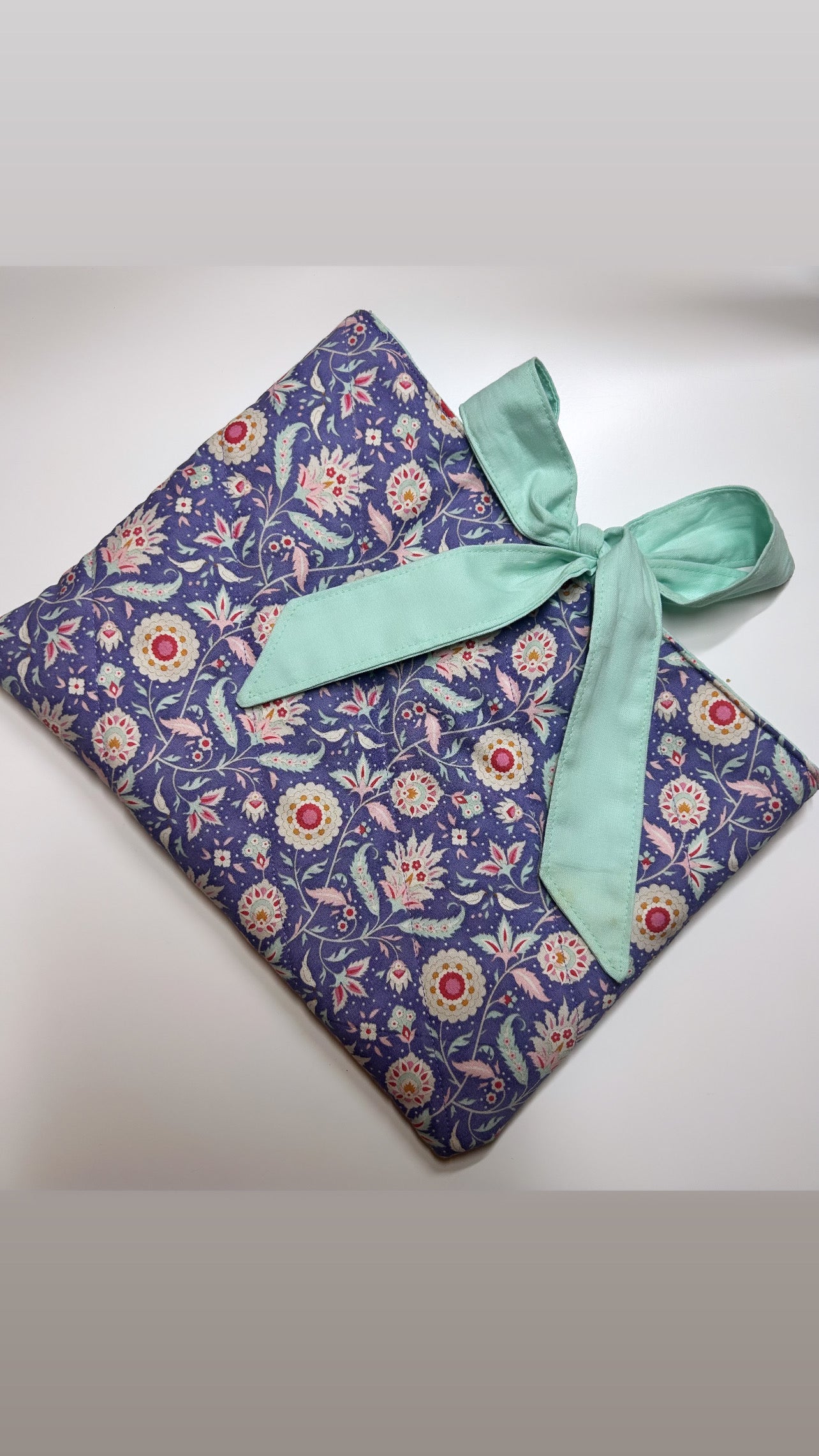 Large Purple Delight Book Sleeve with Cyan lining and ties