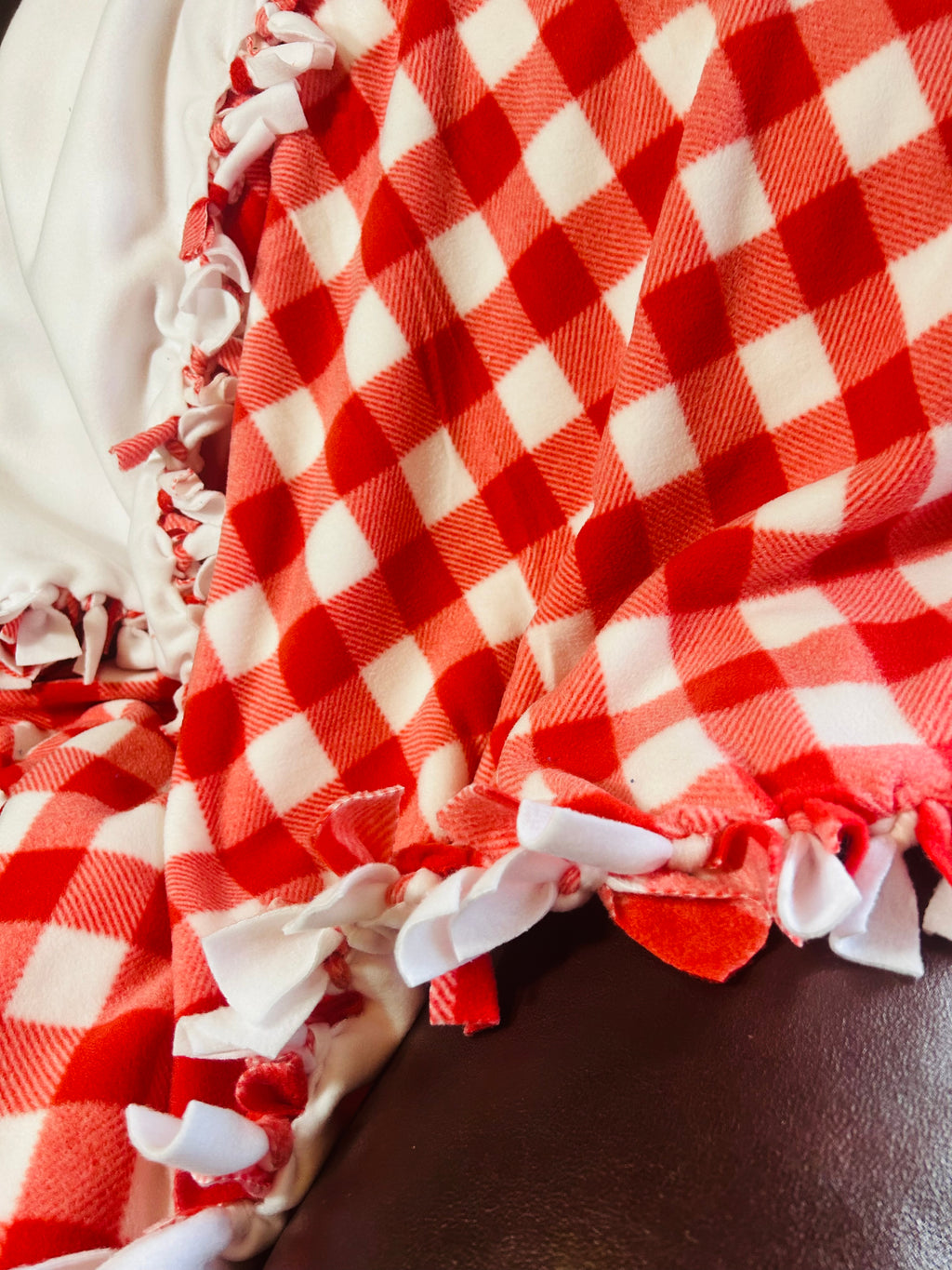 Red Gingham handmade fleece tie blanket