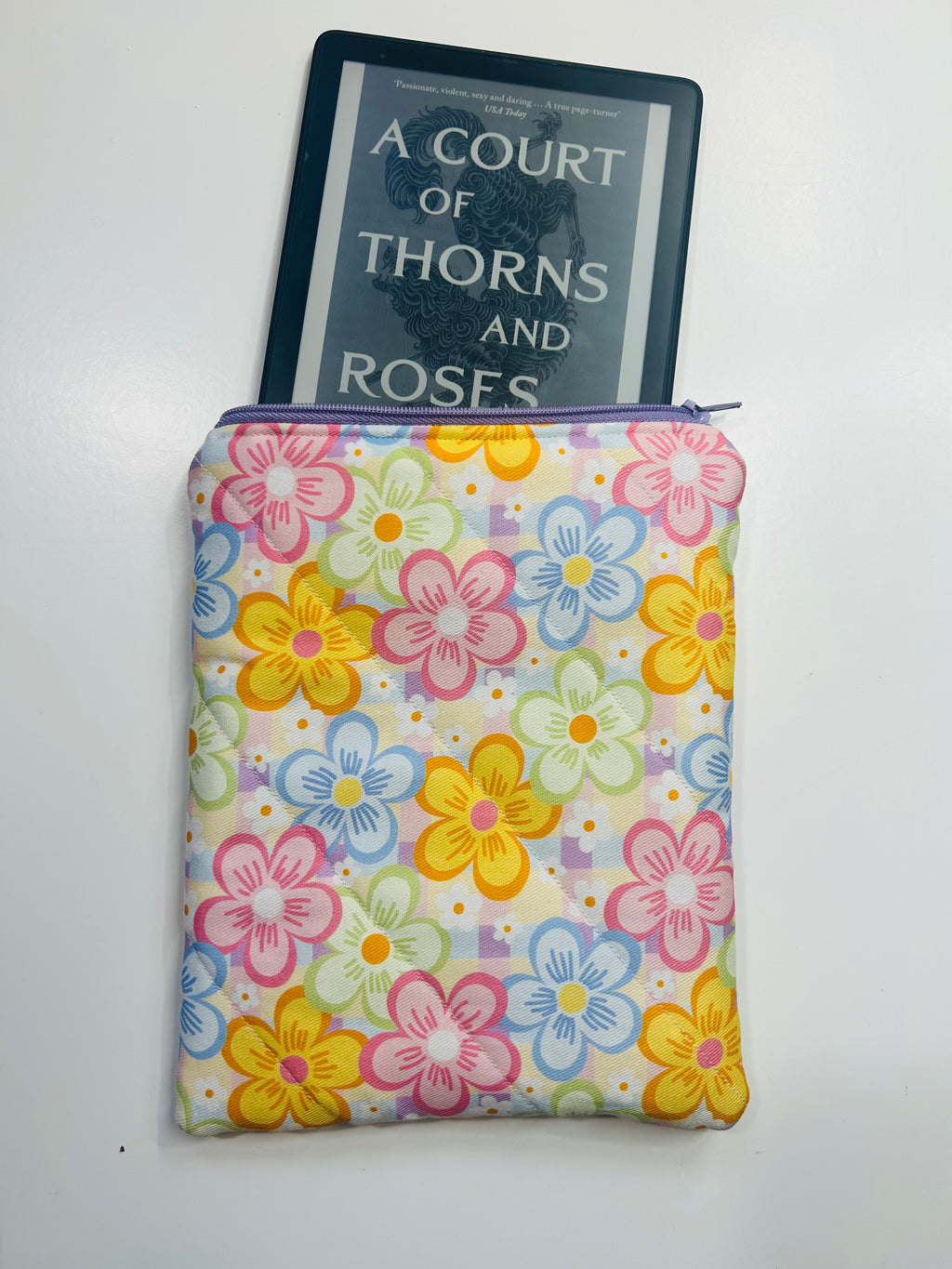Fun Flowers | Handmade Padded E-Reader Sleeve with Zip | Kindle & Kobo Case