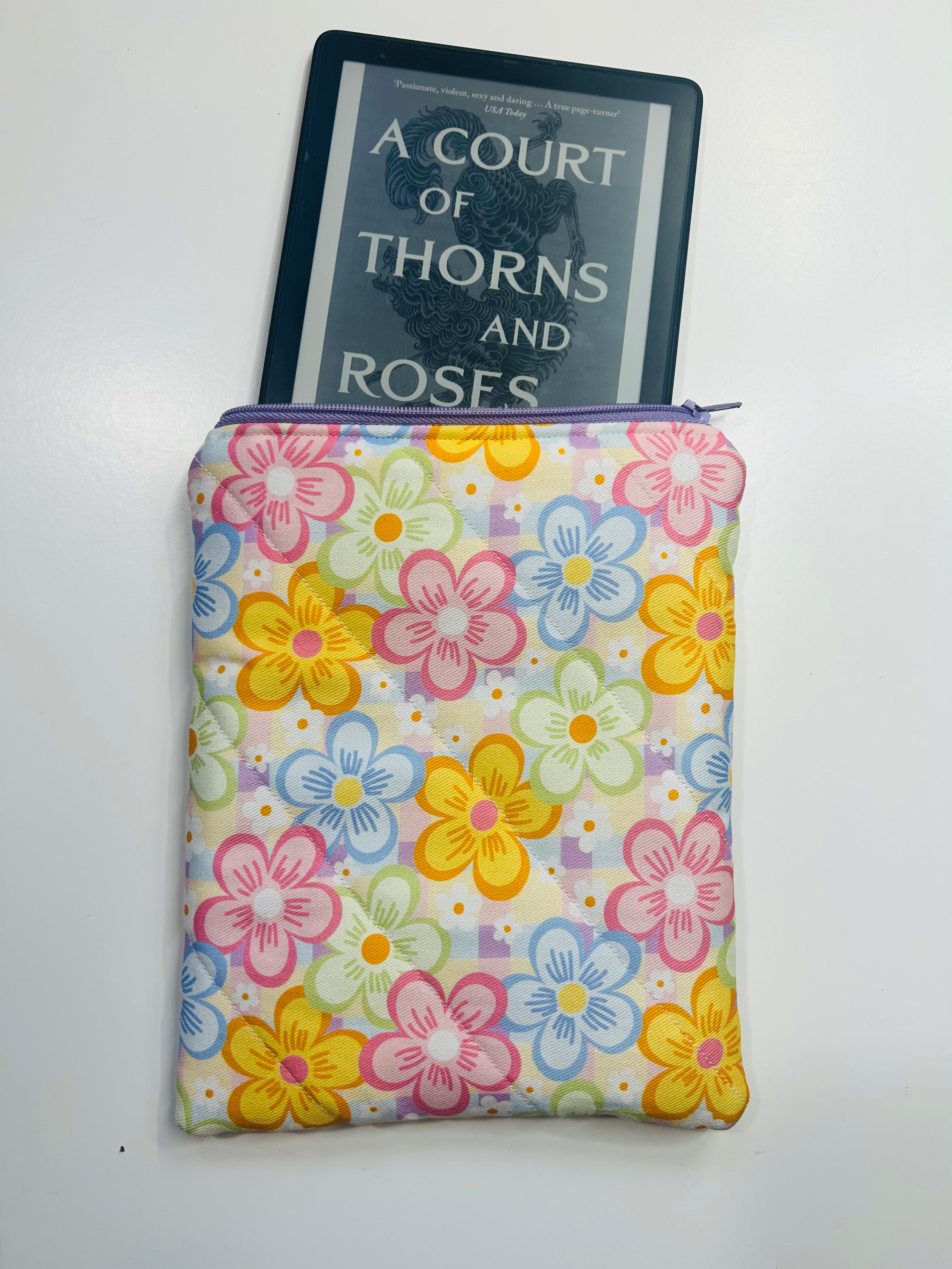 Fun Flowers | Handmade Padded E-Reader Sleeve with Zip | Kindle & Kobo Case
