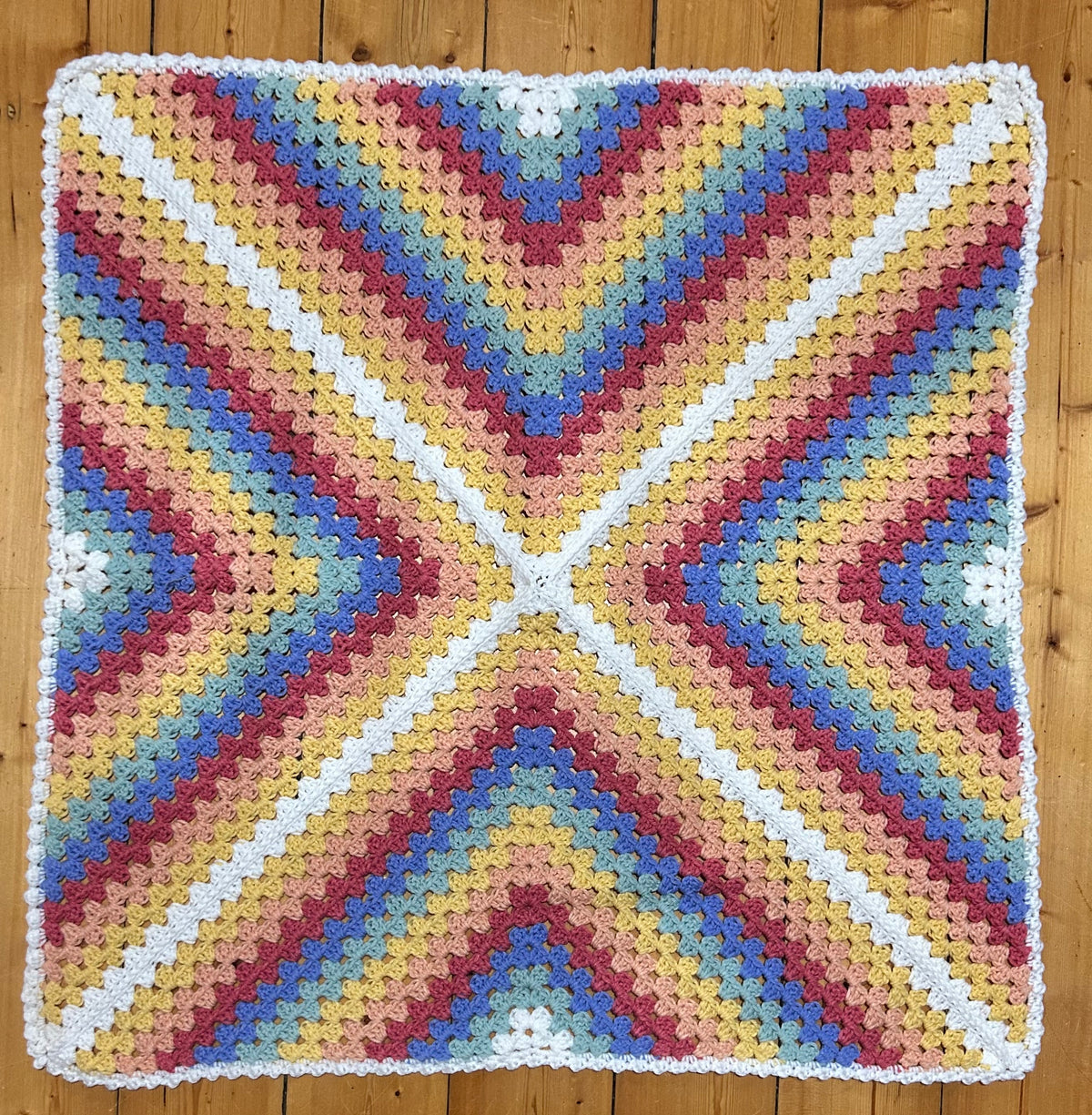 Daphne Afghan Crochet Baby Blanket - Rainbow (Yellow centre)