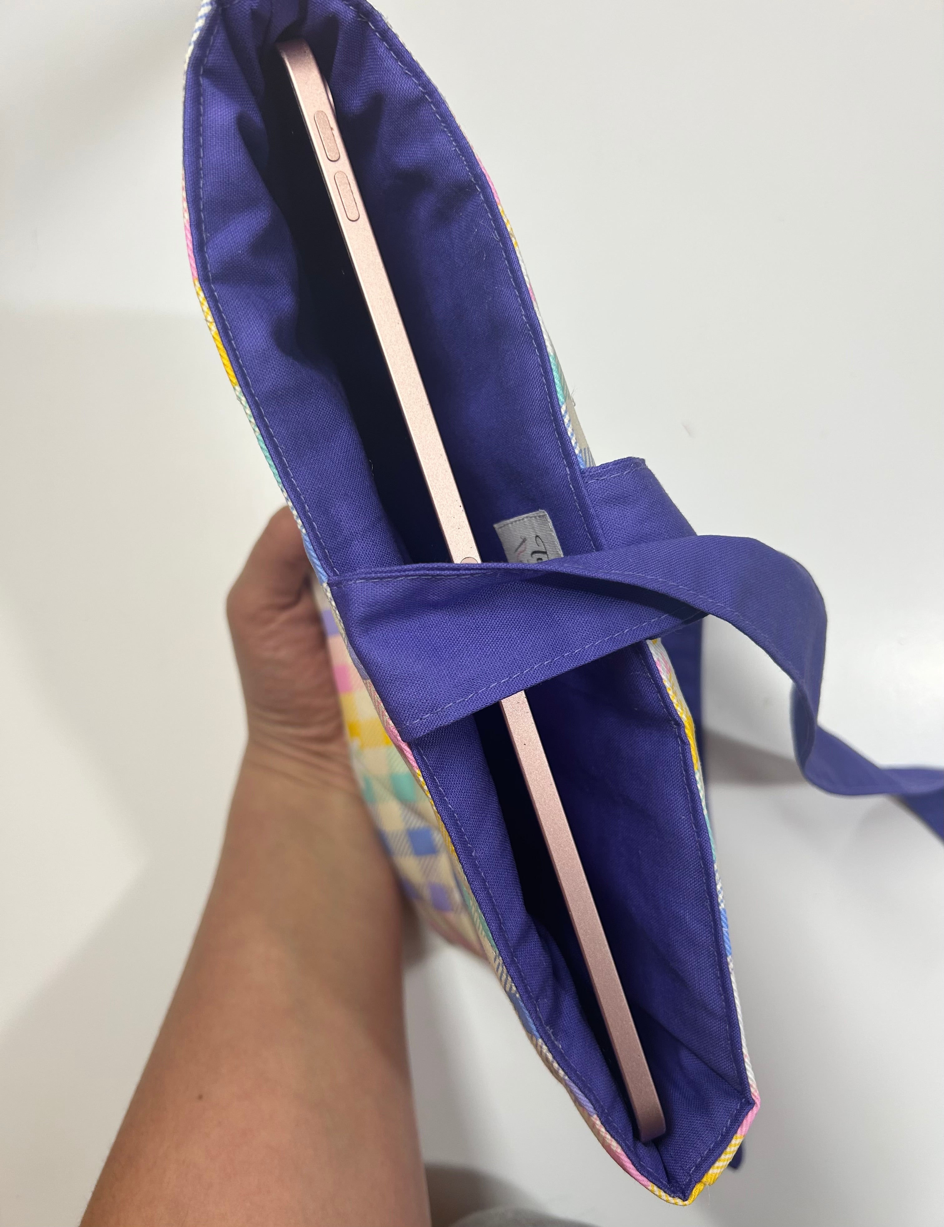 Flower Rainbow Book/Ipad Sleeve with Purple Lining and Ties