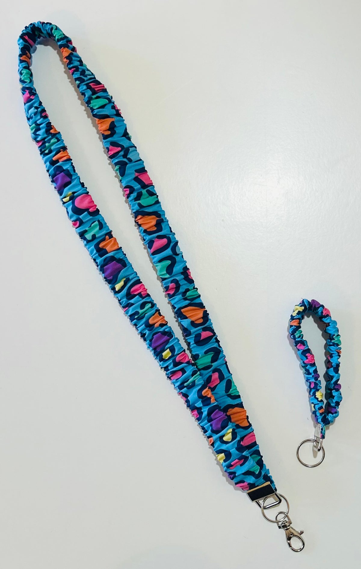 Blue Leopard Print Scrunchie Lanyard/Keychain