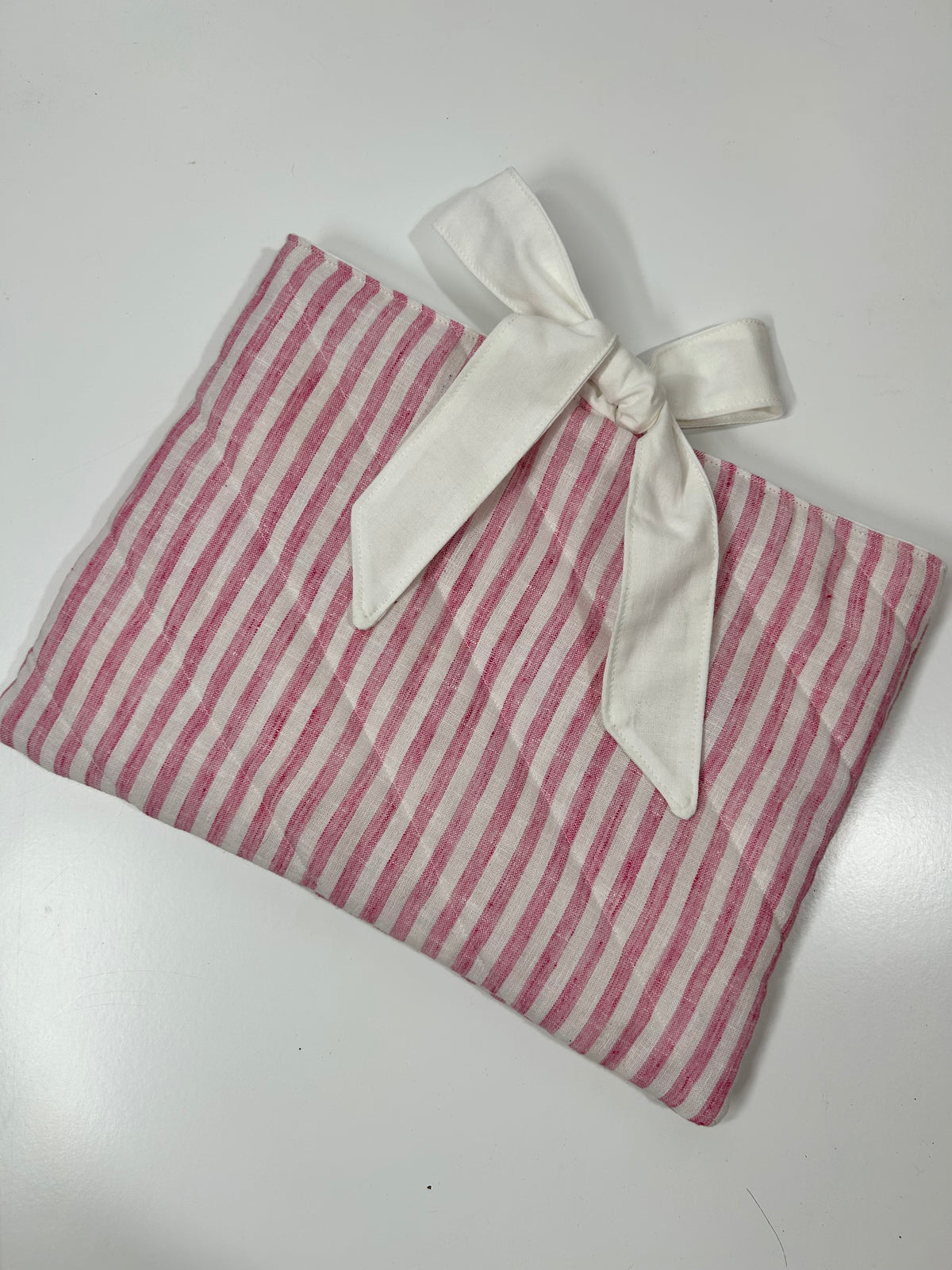 Pink Stripe Book/Ipad Sleeve with White Lining and Ties