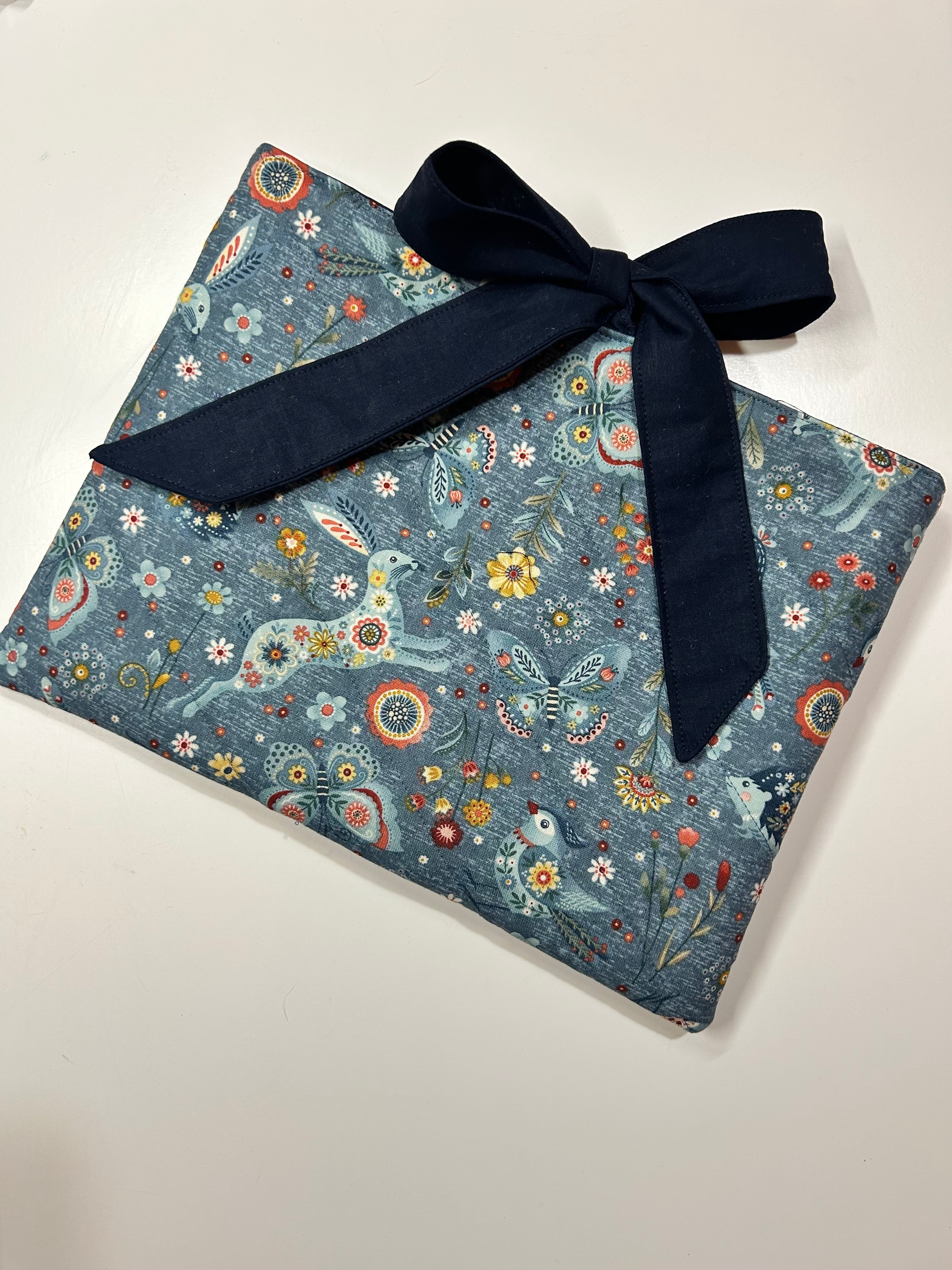 Blue Animal Book/Ipad Sleeve with Navy Lining and Ties