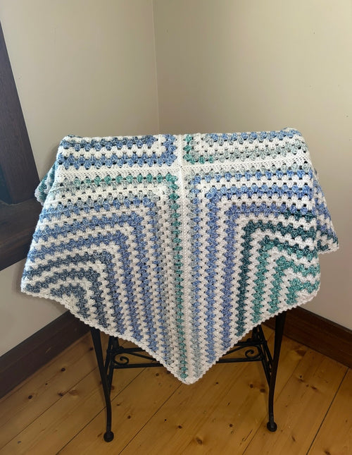 Daphne Afghan Crochet Baby Blanket - Blue and White