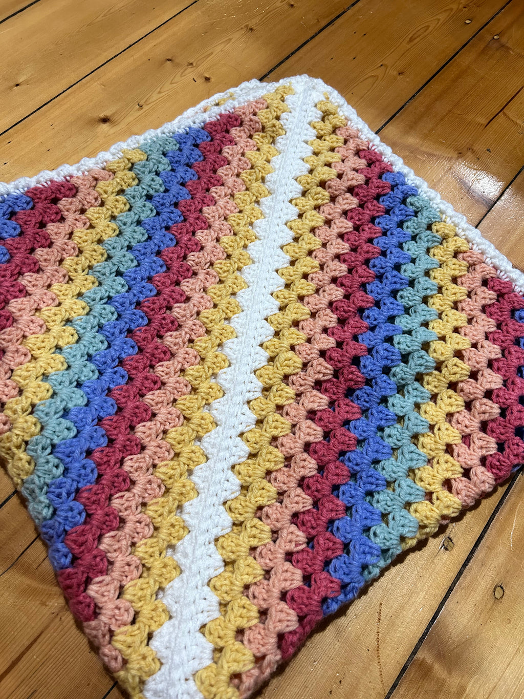 Daphne Afghan Crochet Baby Blanket - Rainbow (Yellow centre)