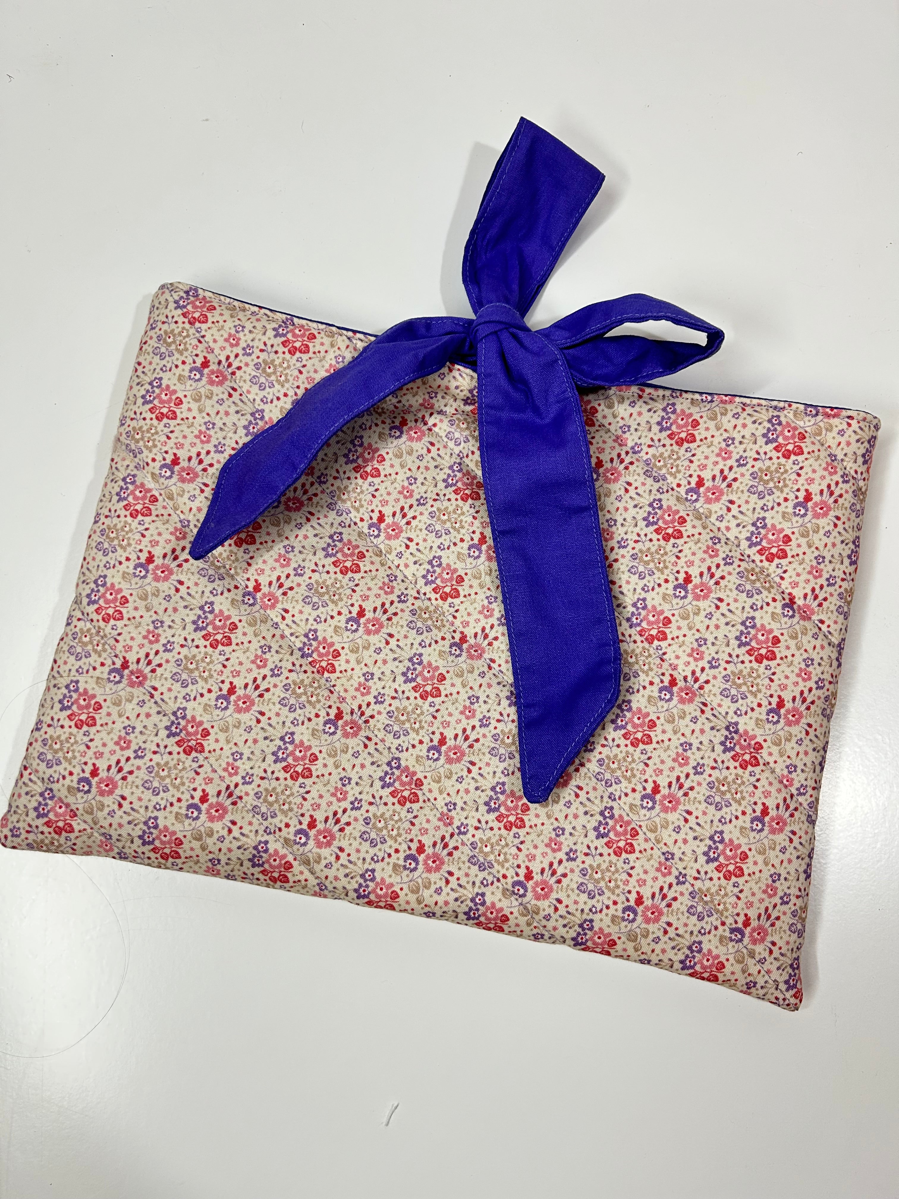 Pink and Purple Floral Book/Ipad Sleeve with Purple Lining and Ties