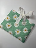 Large Teal Daisy Book Sleeve with White Lining and Ribbon