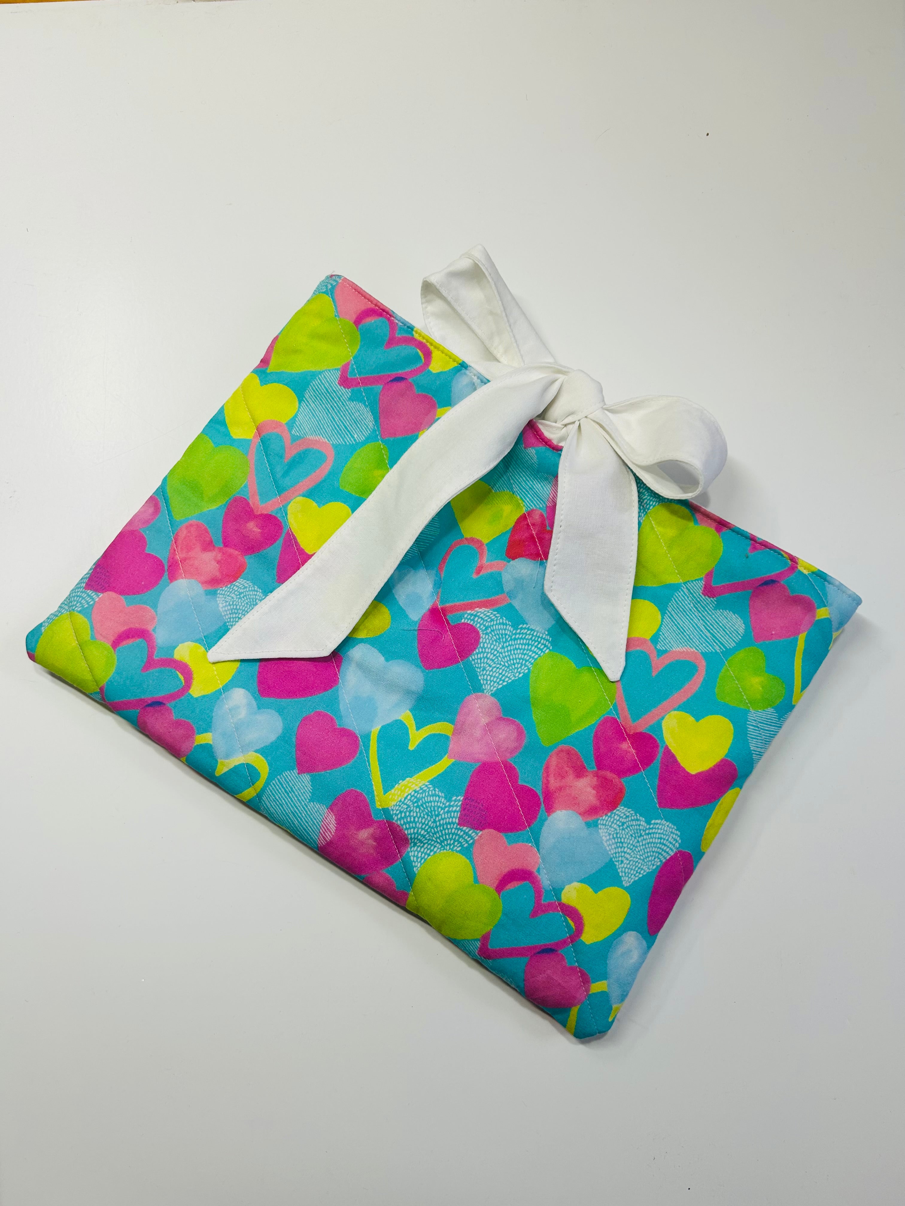 Hearts Book/Ipad Sleeve with White Lining and Ties