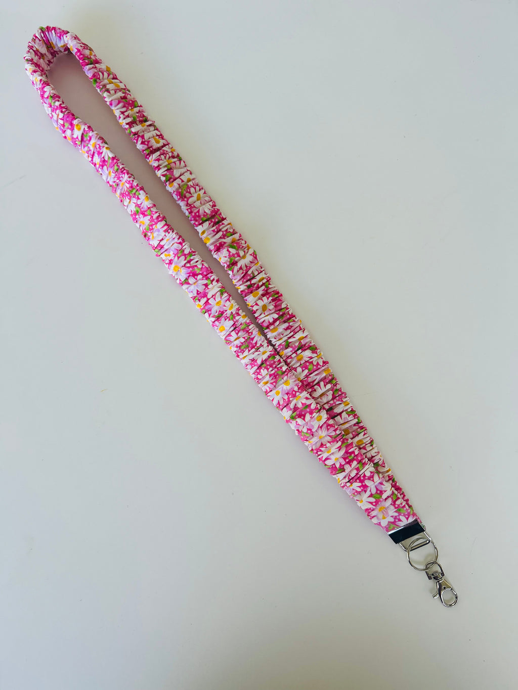 Pink Daisy Scrunchie Lanyard/Keychain