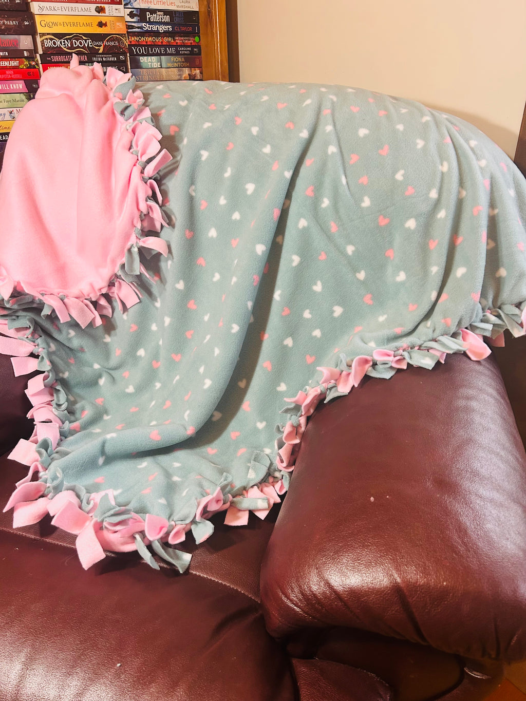 Heart handmade fleece tie blanket