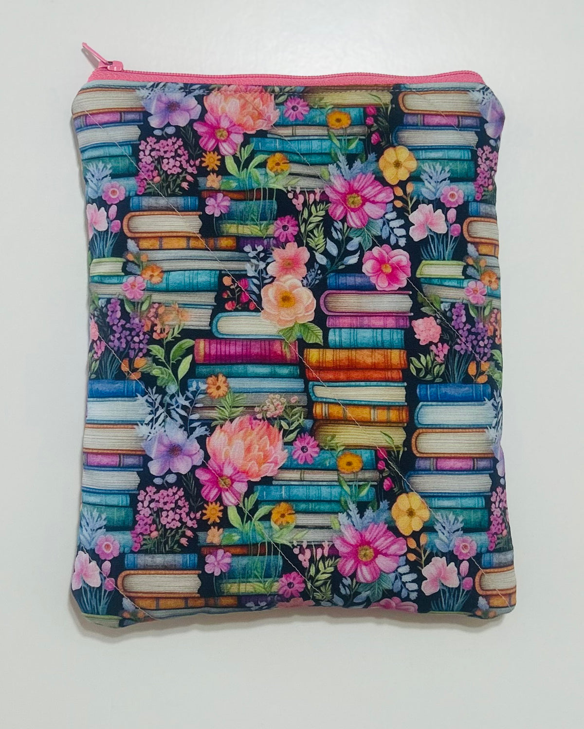 Flowers and Books | Handmade Padded E-Reader Sleeve with Zip | Kindle & Kobo Case