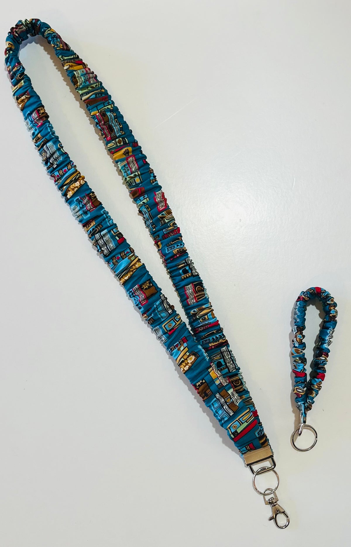 Teal Books Leopard Print Scrunchie Lanyard/Keychain