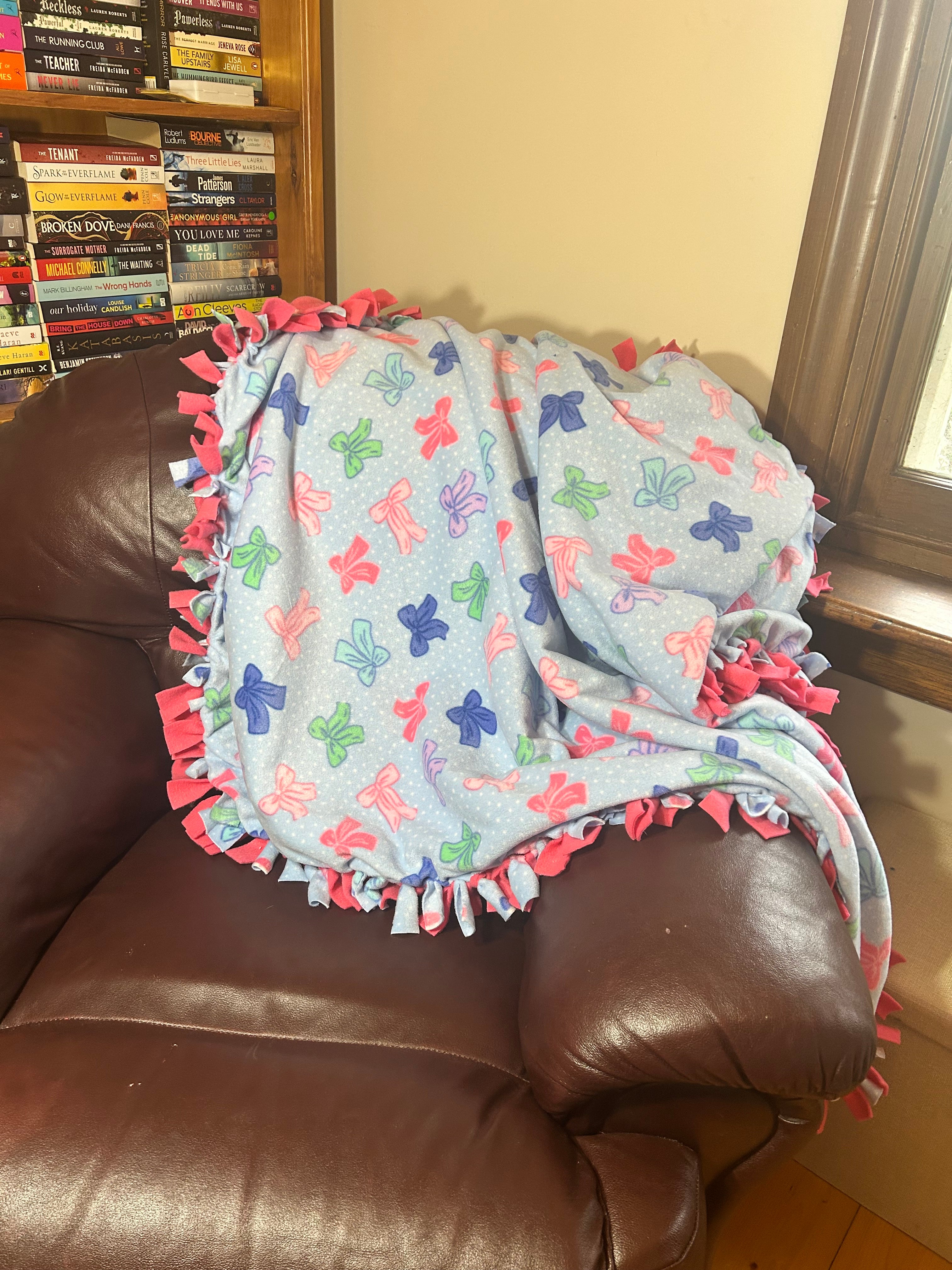 Pink Bow handmade fleece tie blanket