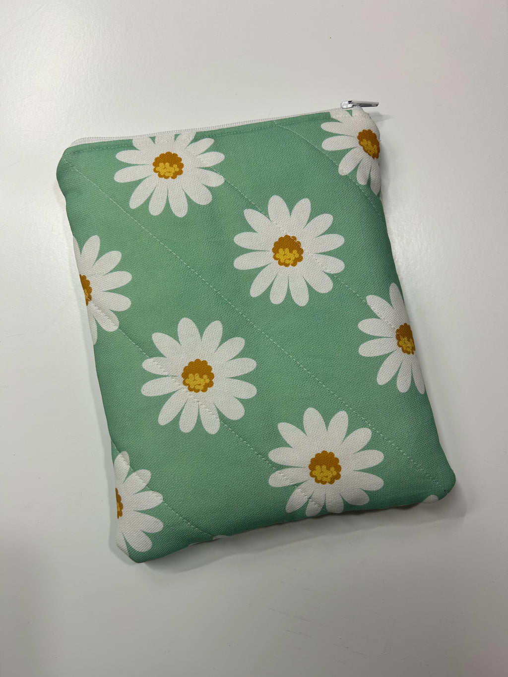Large Teal Daisy | Handmade Padded E-Reader Sleeve with Zip | Kindle & Kobo Case