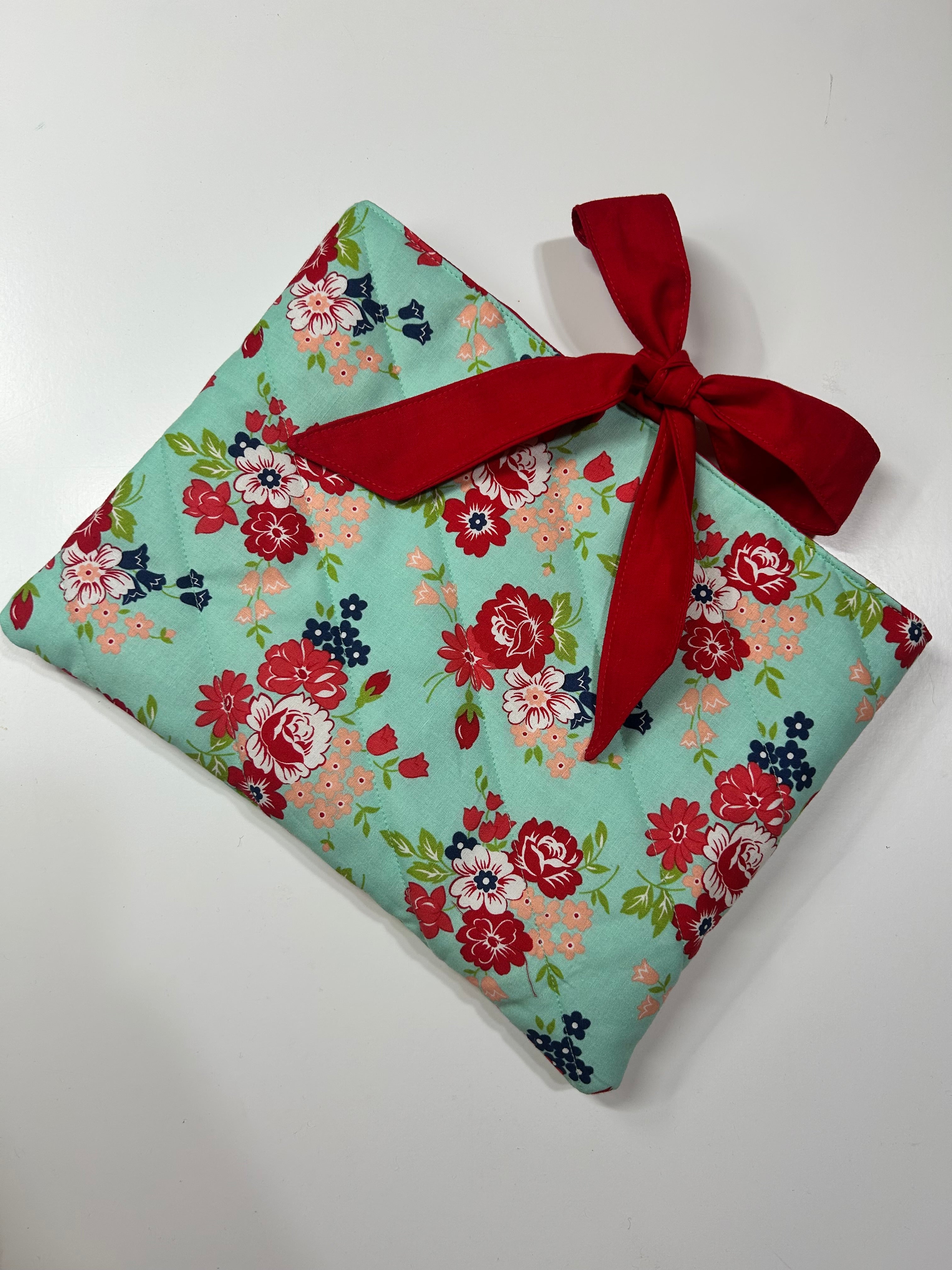 Large Red and Teal Book Sleeve with Red lining and ties