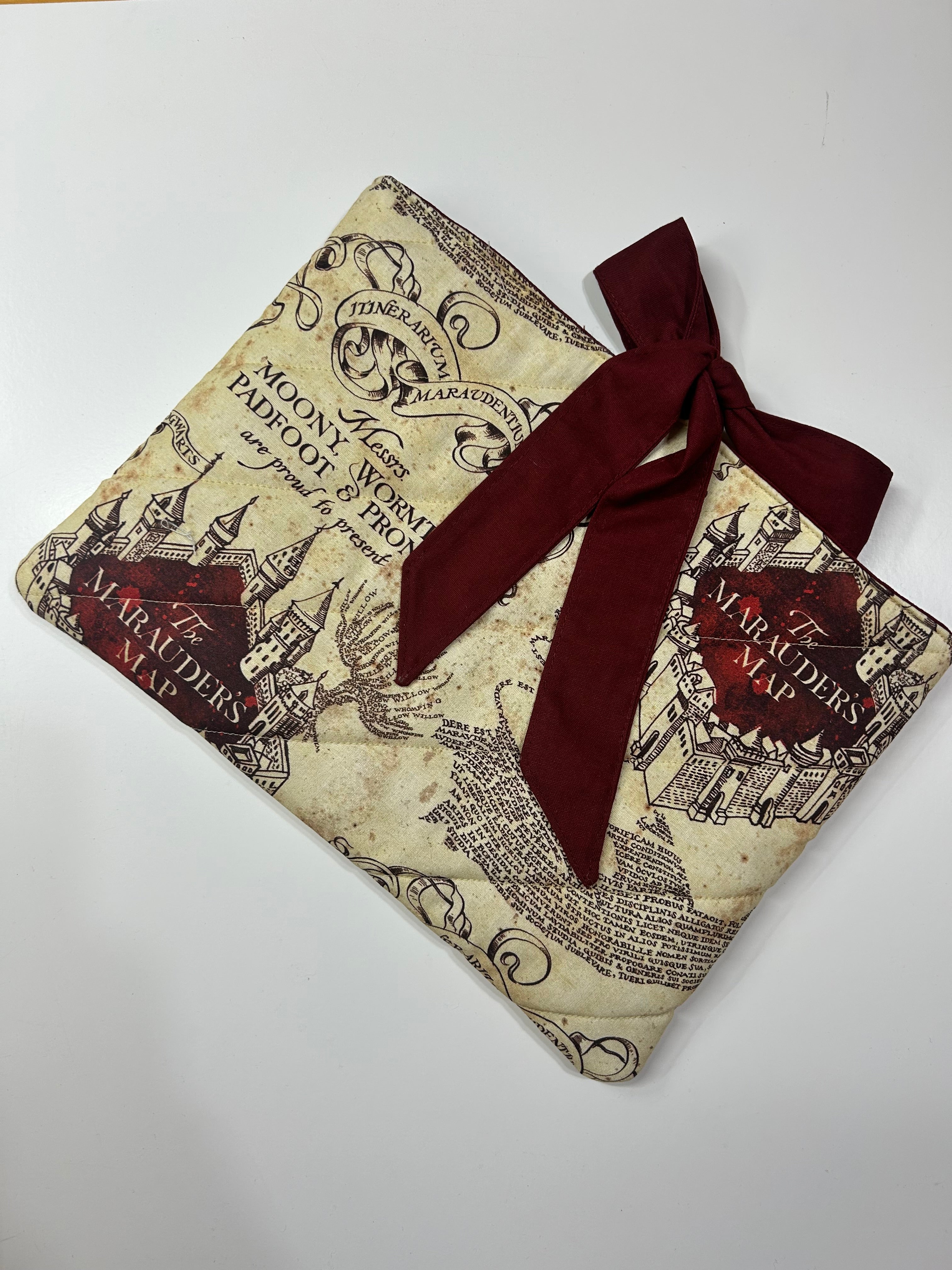 Harry Potter Marauder’s Map Book/Ipad Sleeve with Dark Red Lining and Ties