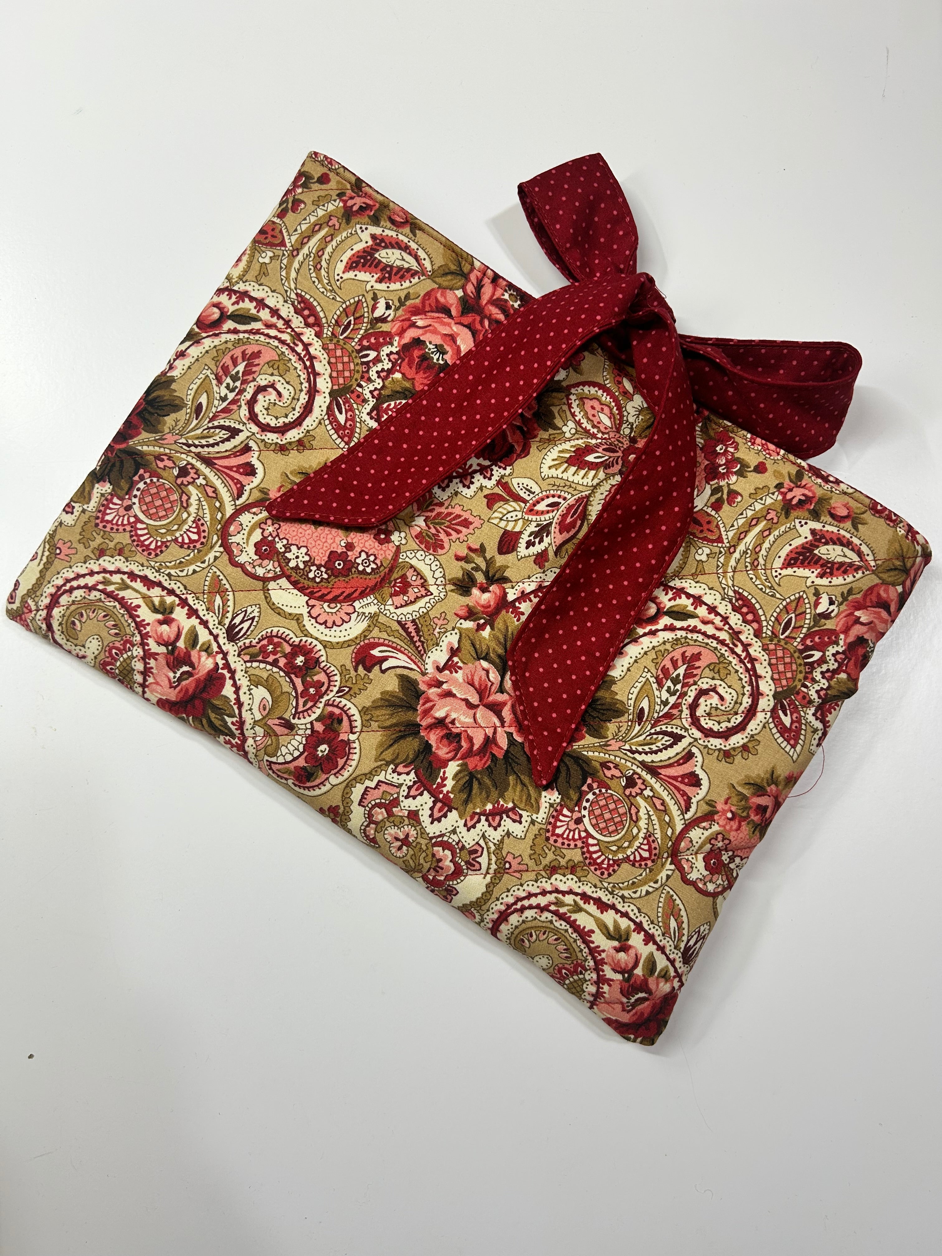 Large Red Swirl Book Sleeve with Red dot lining and ties