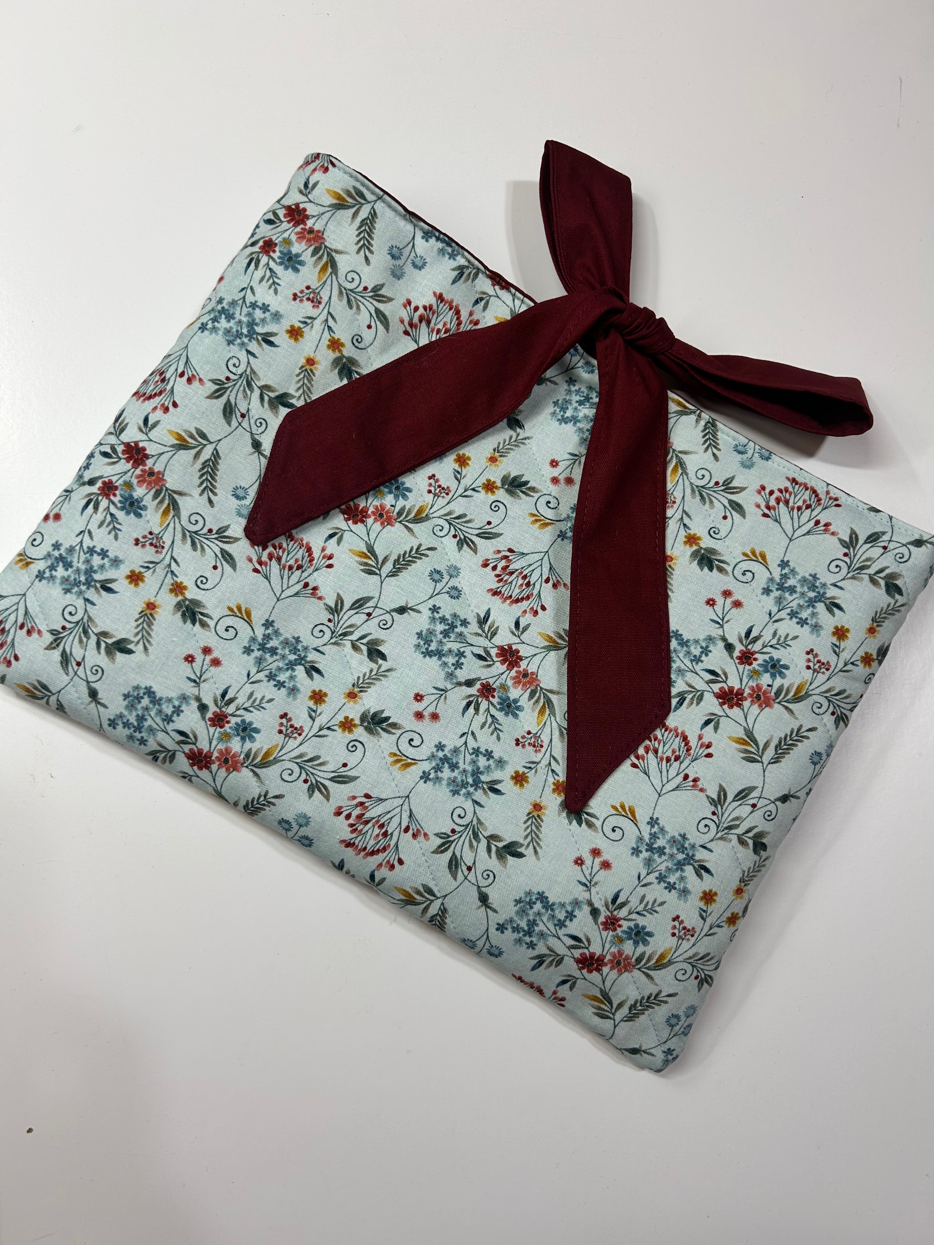 Blue Native Floral Book/Ipad Sleeve with Dark Red Lining and Ties