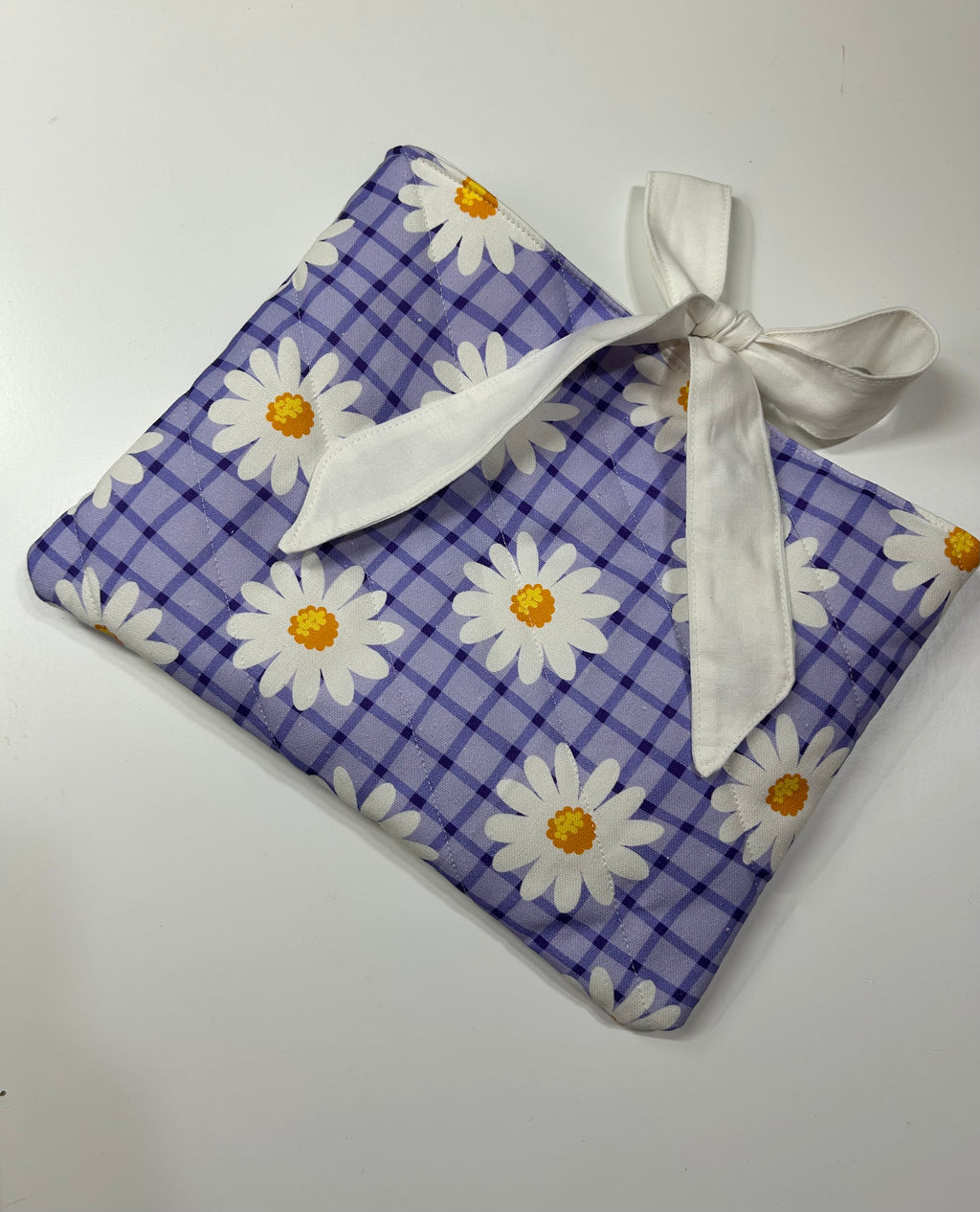 Large Purple Daisy Book Sleeve with White Lining and Ribbon