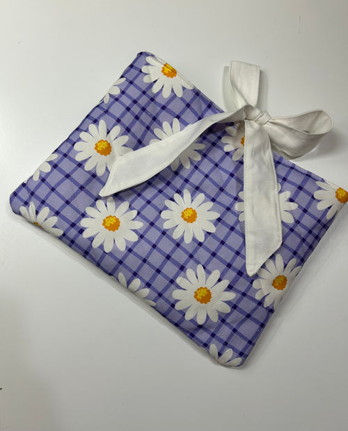 Large Purple Daisy Book Sleeve with White Lining and Ribbon