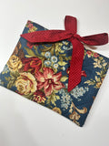 Large Teal Flower Book Sleeve with Red Dot Lining and Ribbon
